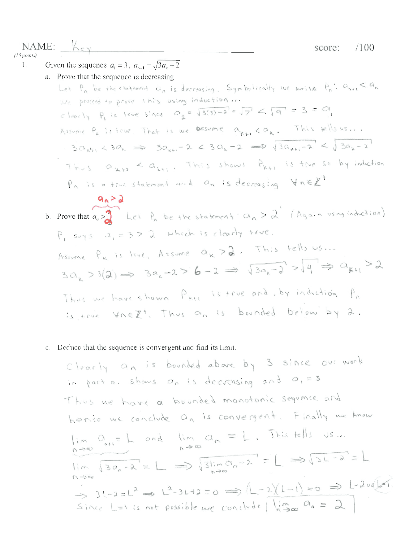 Answer Key to Exam 4 - Analytical Geometry / Calculus | MATH 0031 ...