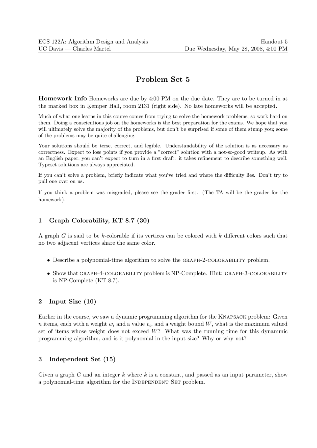 Problems on Algorithm Design and Analysis - Assignment 5 | ECS 122A ...