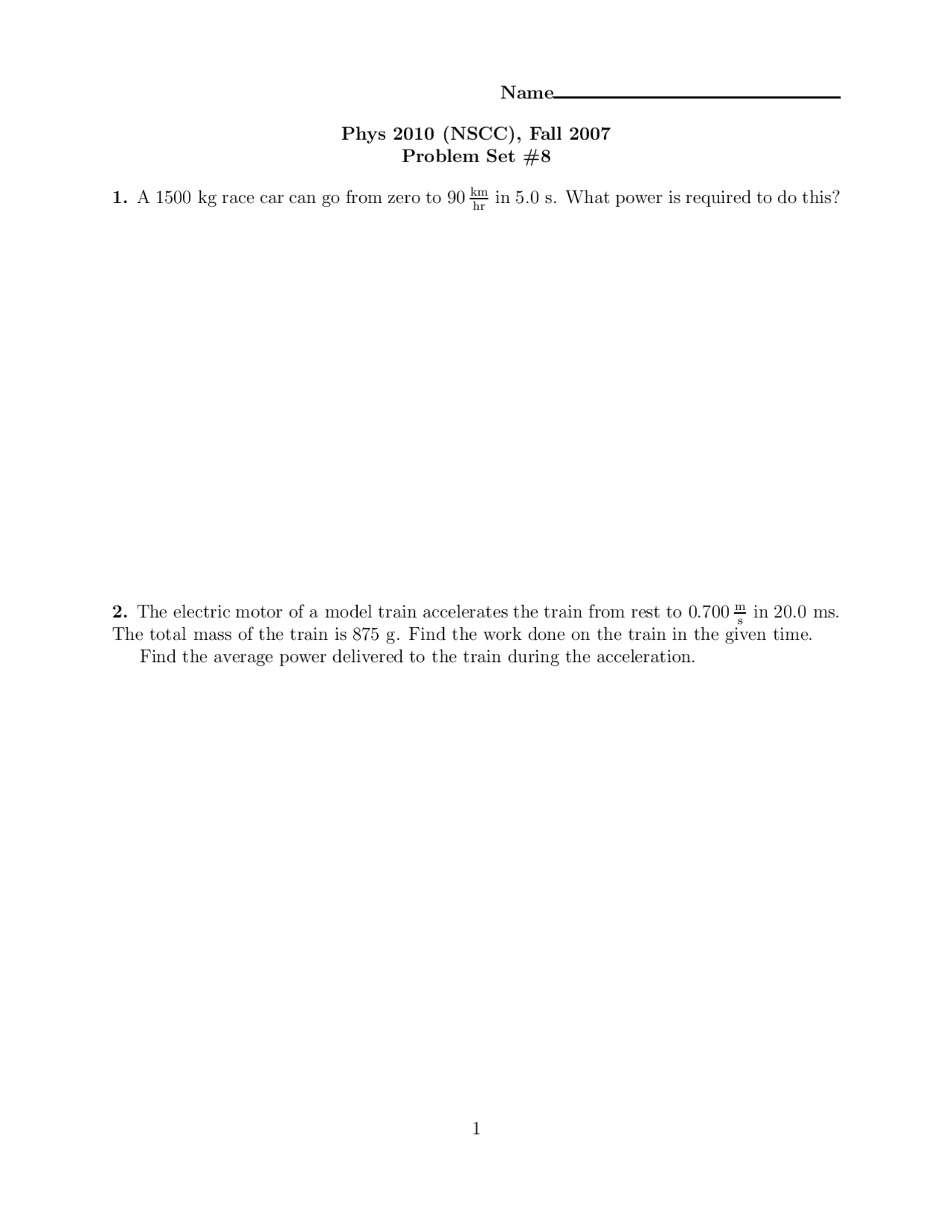 Problem Set 8 Unsolved Questions for Algebra-based Physics I | PHYS ...