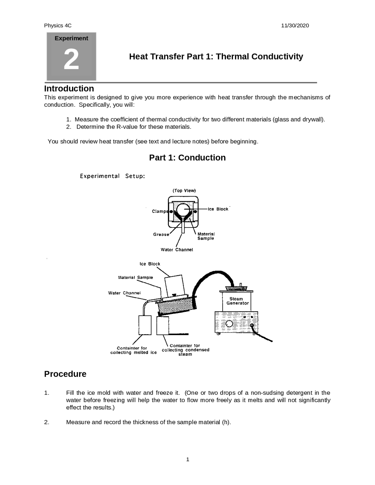 Introduction Heat Transfer Part 1 Thermal Conductivity PHYS 0004C Lab Reports Physics Docsity