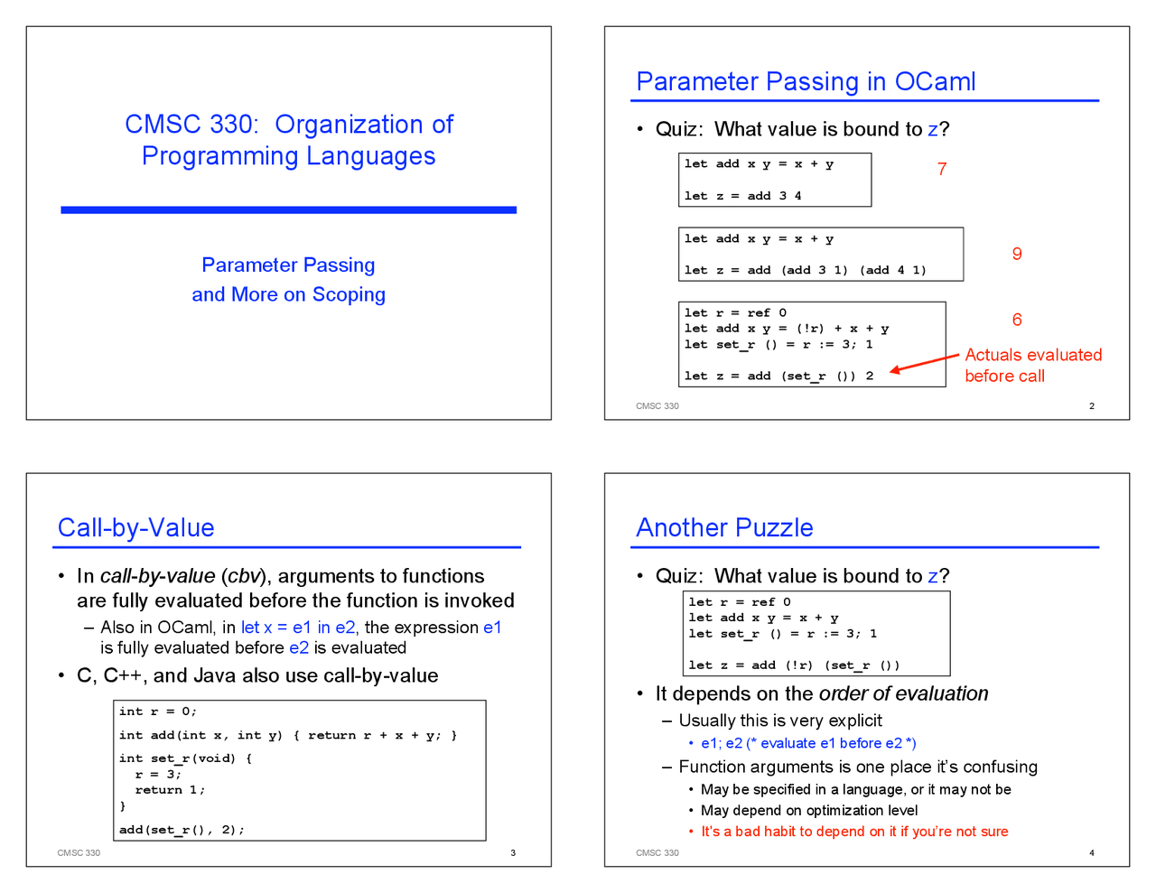 Lecture Slides of Organization of Programming Languages - Quiz | CMSC ...