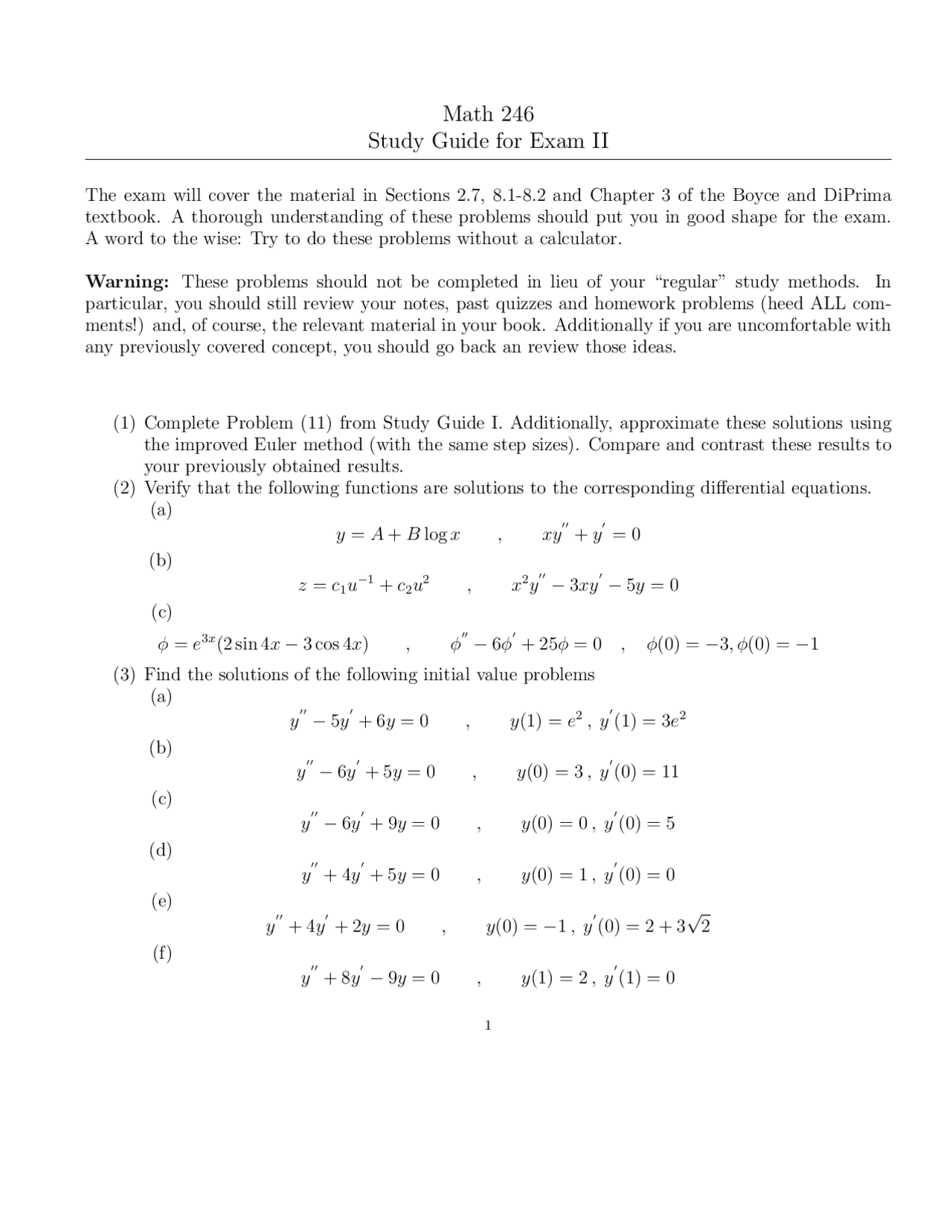 Math 246 Study Guide for Exam II: Differential Equations | Study notes ...