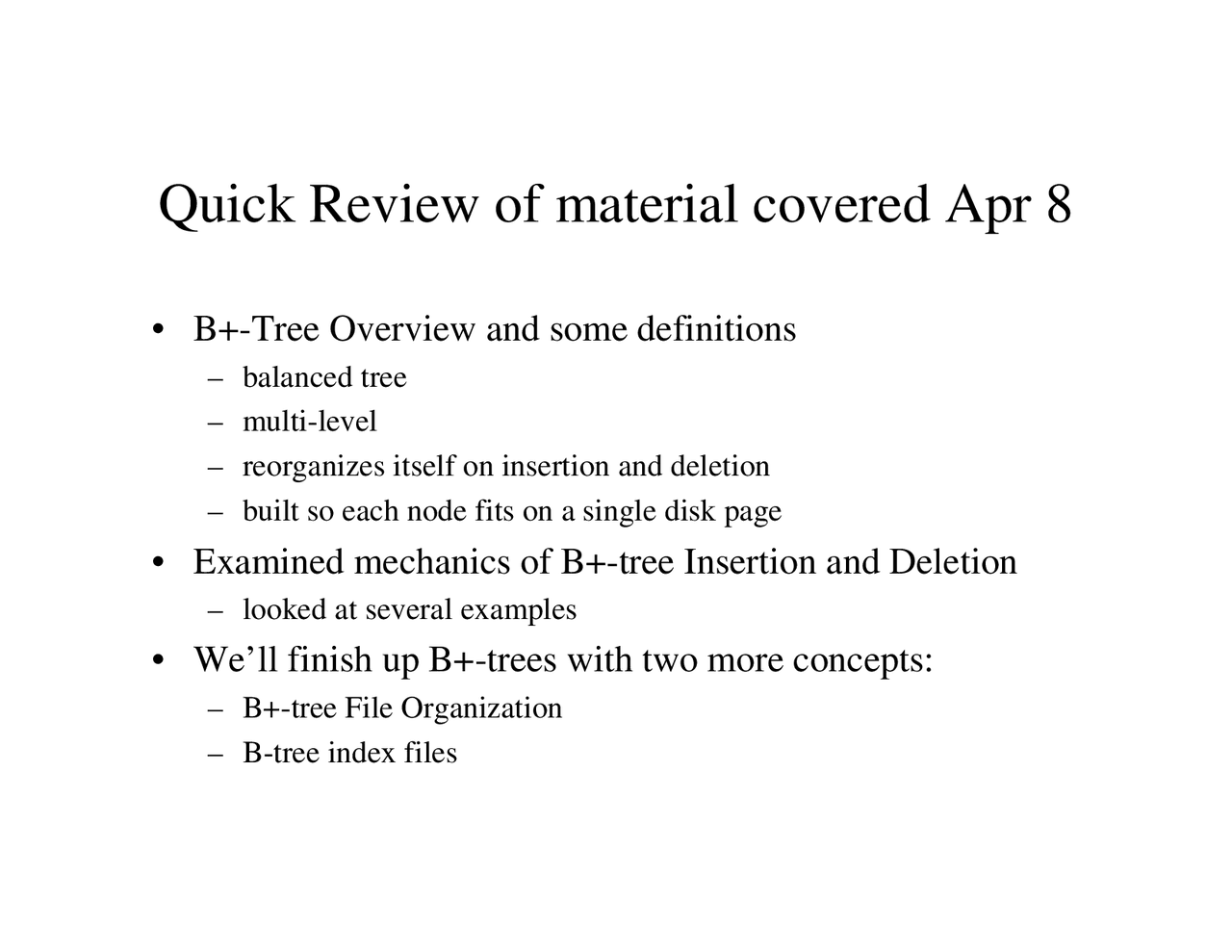 Quick Review - B+-Tree Overview, Balanced Tree, Multi Level, Insertion ...