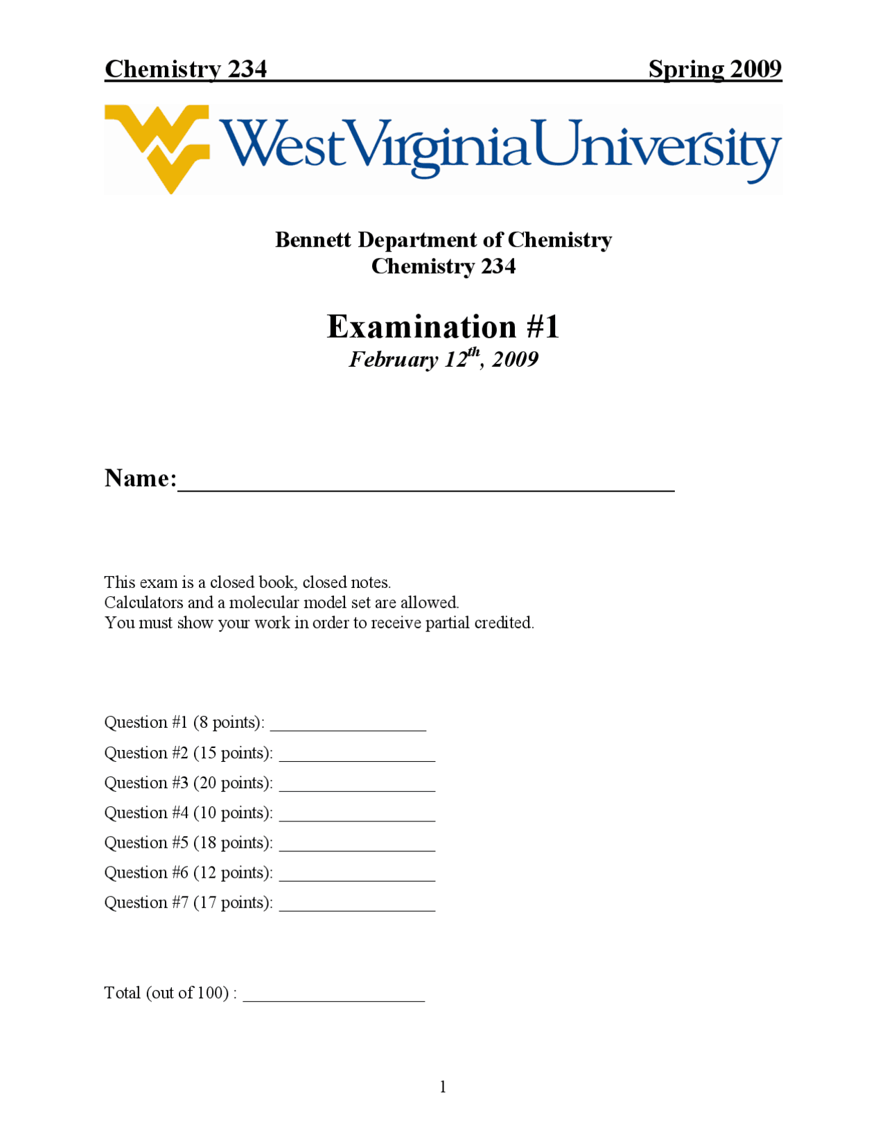 Exam 1 with Questions - Organic Chemistry | CHEM 234 | Exams Organic ...