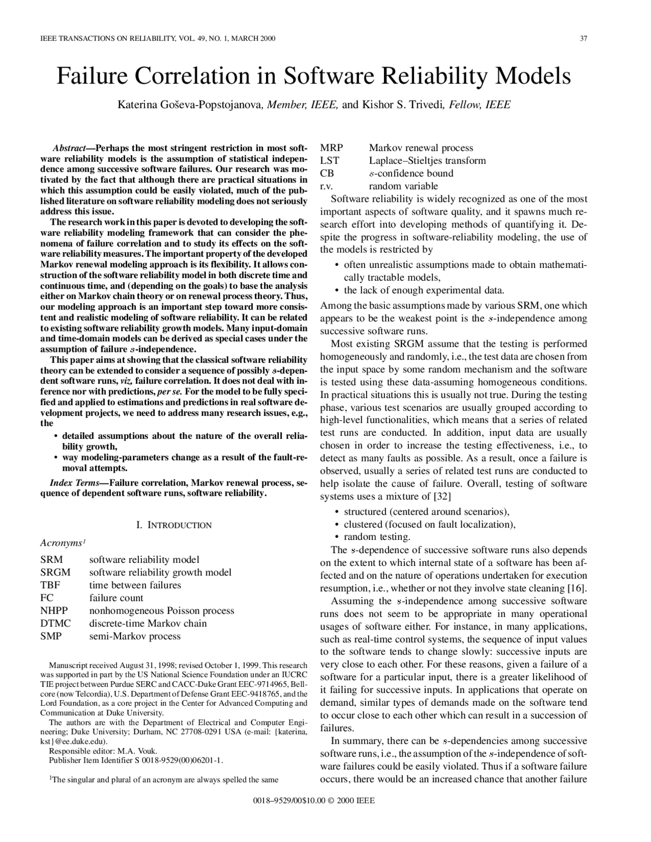 Failure Correlation In Software Reliability Models EE T220 Papers Failure correlation in software reliability models ee t220 papers