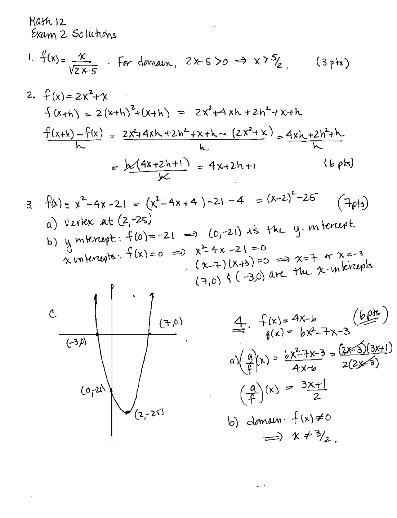 College Math Questions And Answers Solution to Exam - College Algebra | MATH 0012 - Docsity