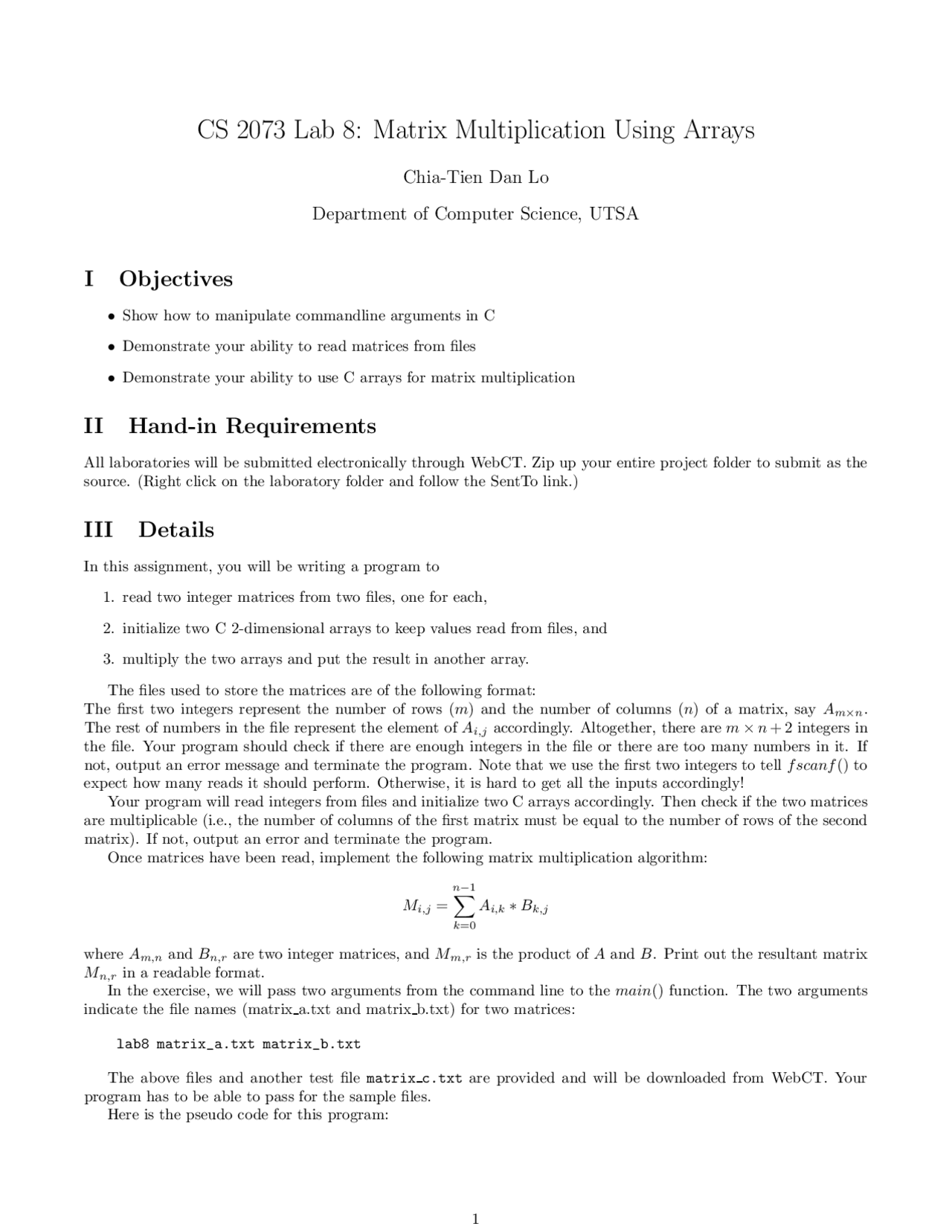 how to manipulate multidimensional arrays | labex... Lab 8: Matrix Multiplication Using Arrays | CS 2073 - Docsity