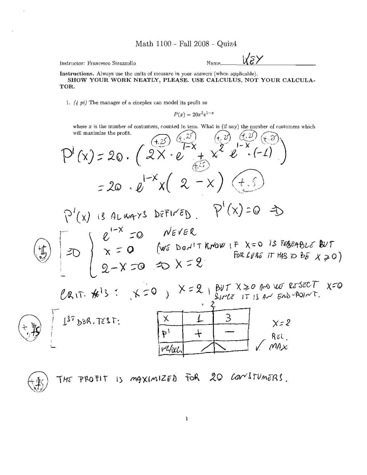 2 Solved Problems on Investment by Functions - Quiz 4 | MATH 1100 - Docsity