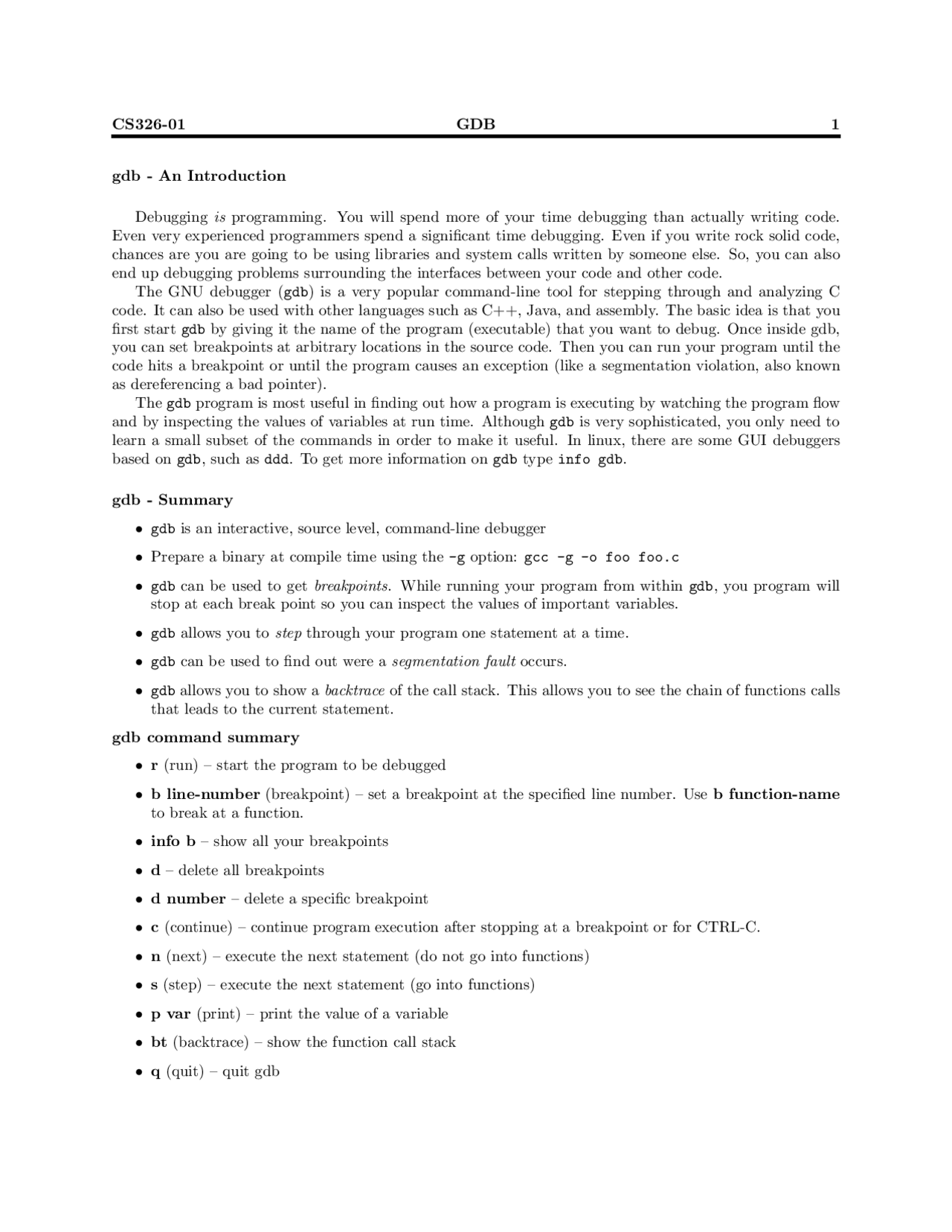 Introduction to Debugging Programming - Operating Systems | CS 326 ...