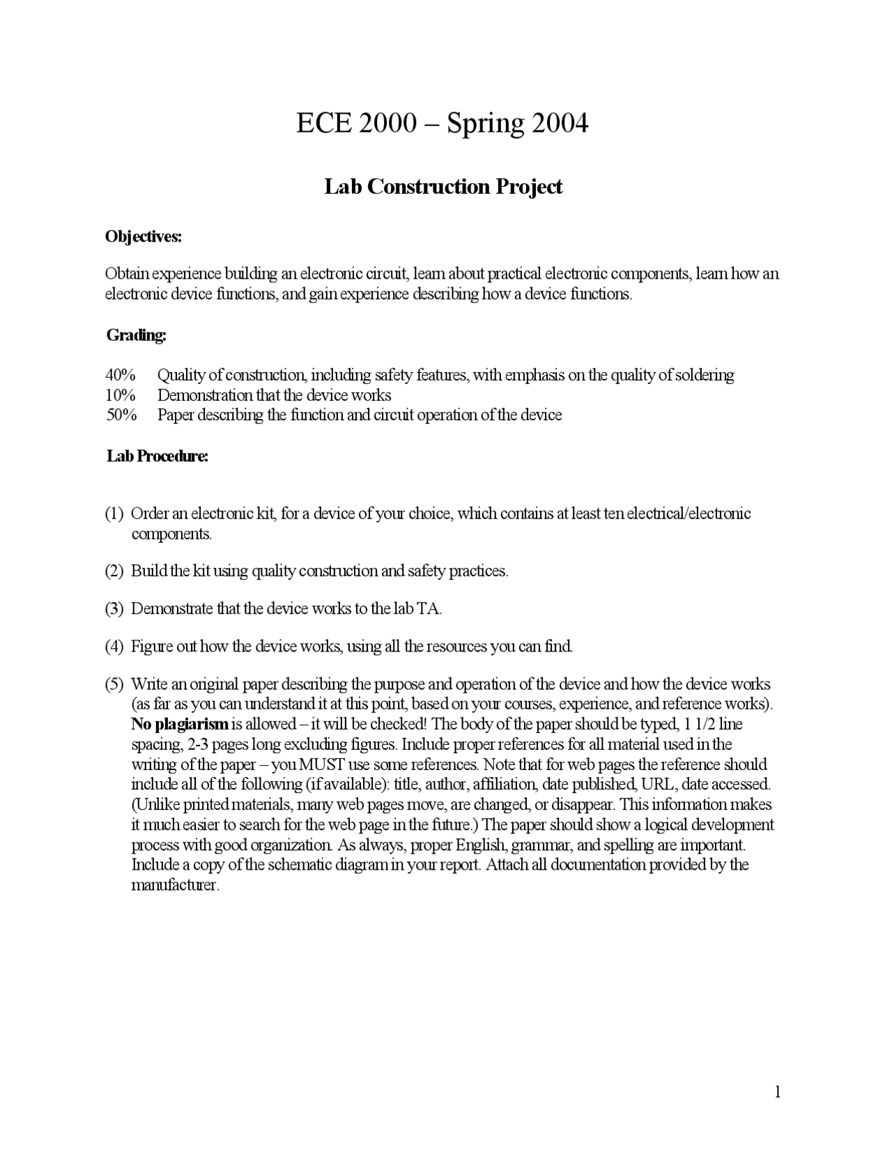 Lab Construction Project for Electrical and Computer Engineering ...