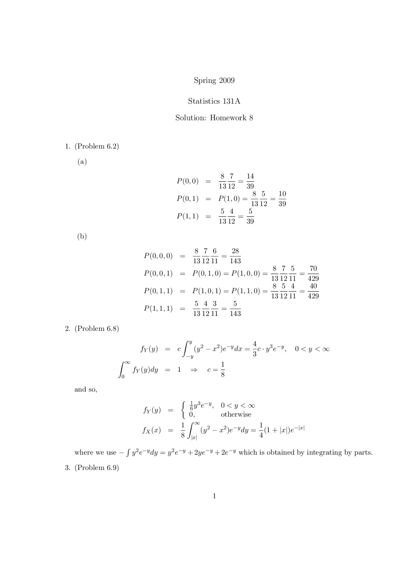 Solutions to Homework 8 for Probability Theory | STA 131A - Docsity