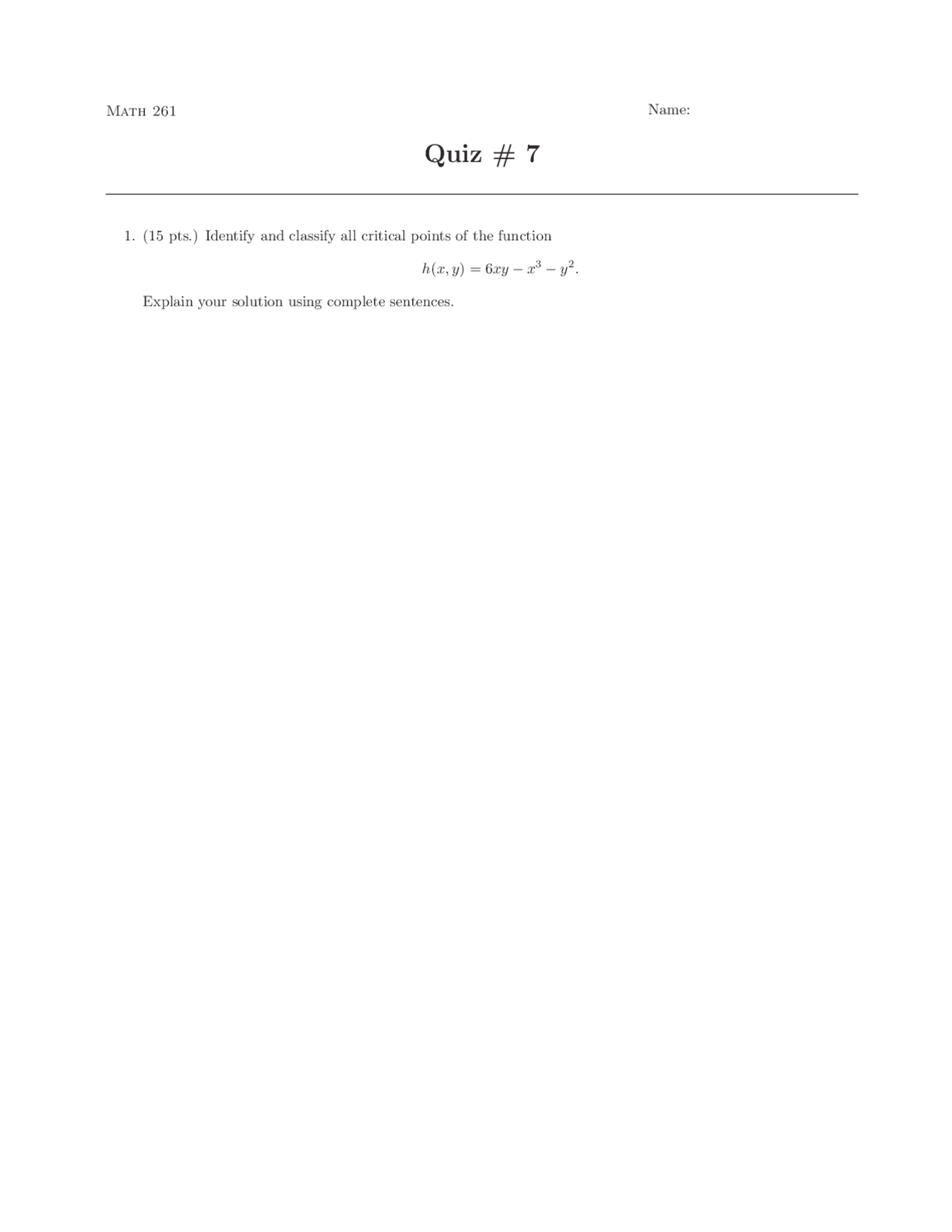 Quiz on Critical Points of Function - Multivariate Calculus | MA 26100 ...