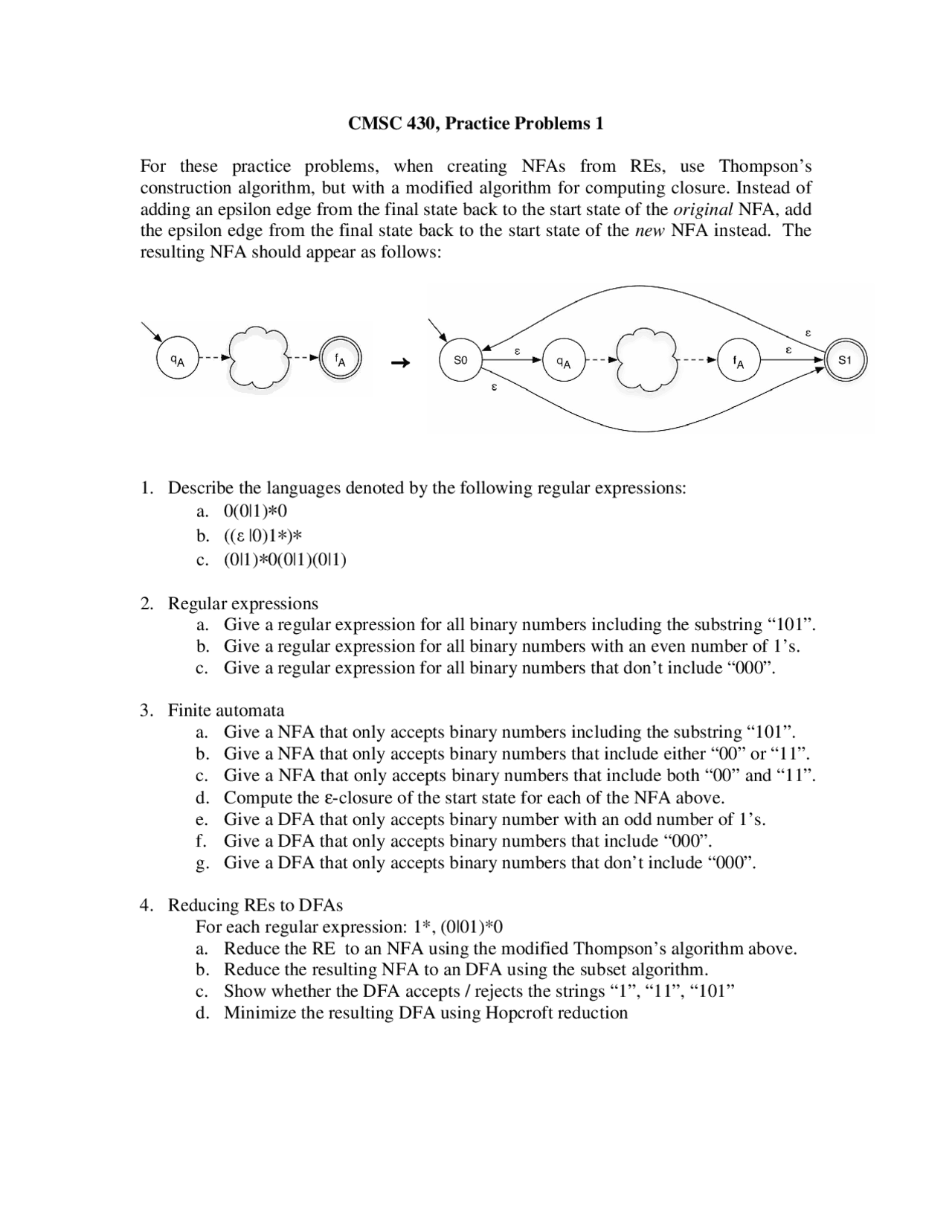 12 Questions on Thompson's Construction Algorithm | CMSC 430 | Exams ...