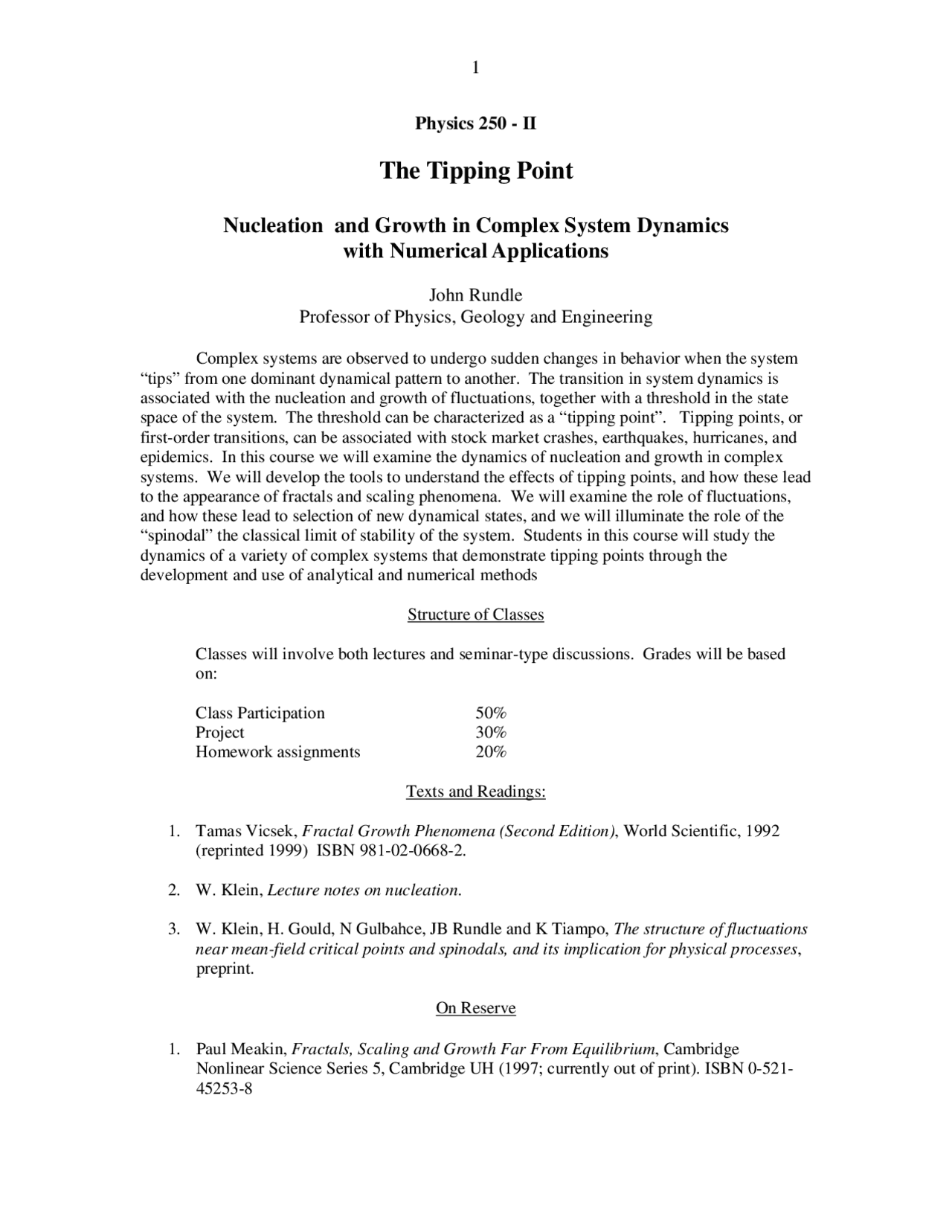 Notes on Tipping Point - Nucleation and Growth in Complex System ...