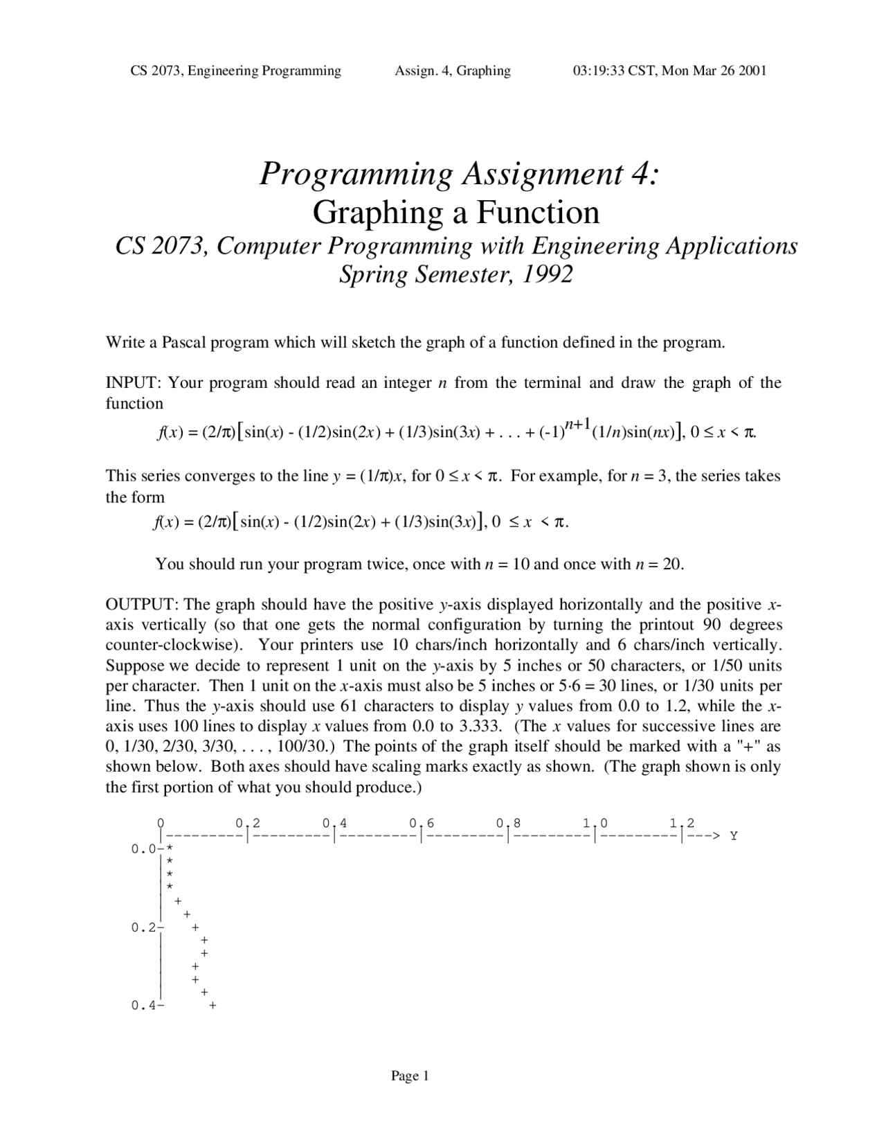 CS 2073 Engineering Programming Assignment 4: Graphing a Function ...