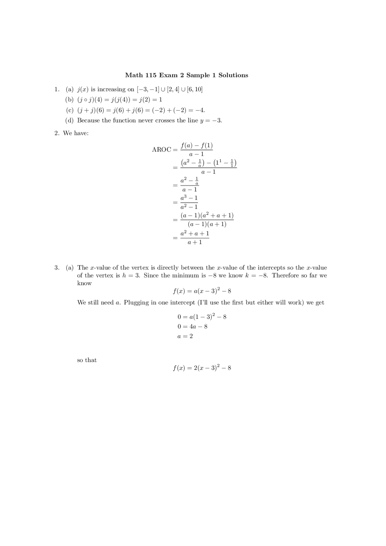 Exam 2 Sample With Solutions Precalculus Math 115 Docsity