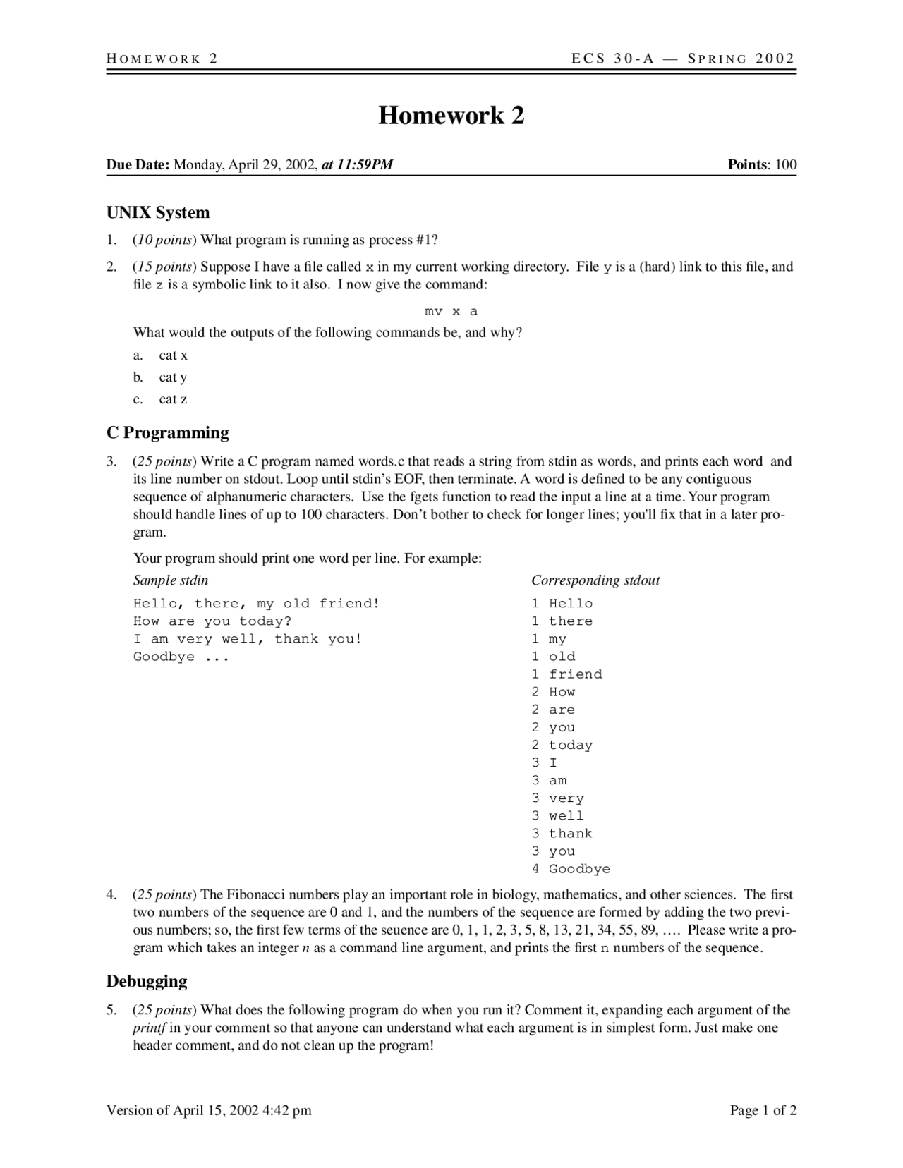 Homework 2 - Introduction Programming and Problem Solving | ECS 030 ...