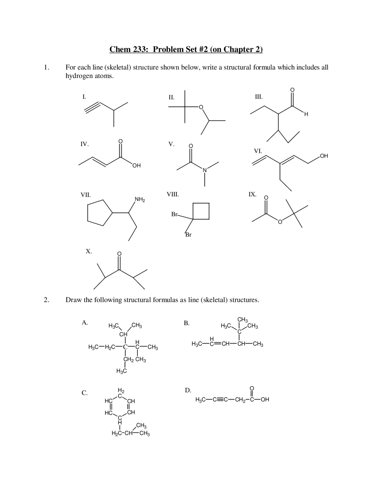 8 Questions on Organic Chemistry - Problem Set 2 | CHEM 233 - Docsity
