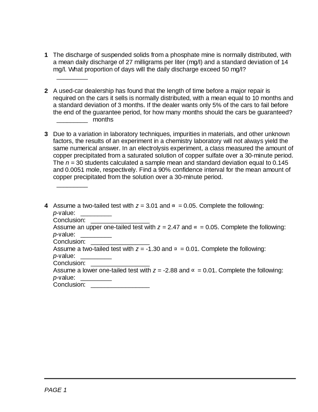 Sample Questions for Final Exam - Probability Modeling and Statistical ...