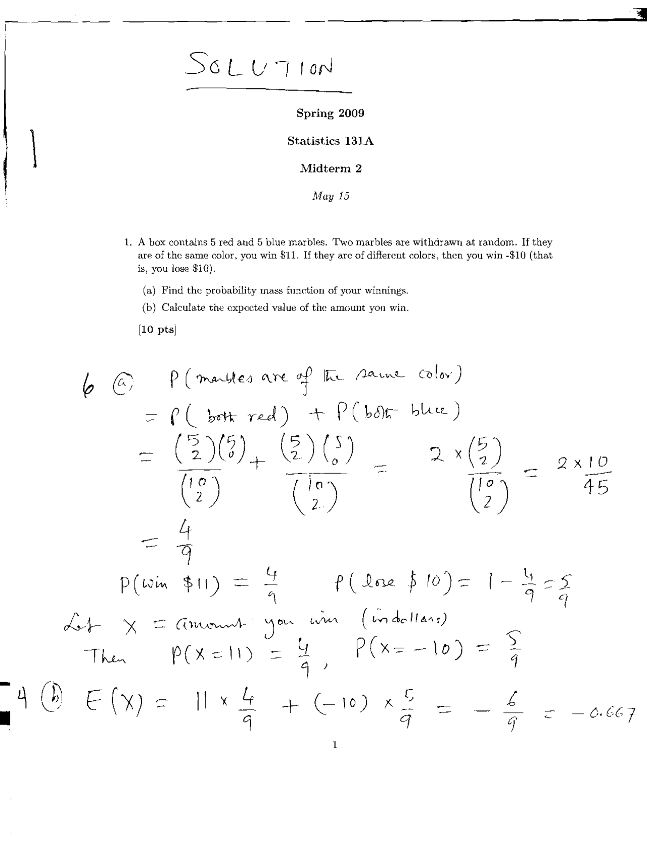 Midterm Exam 2 Solutions for Introduction to Probability Theory | STA ...