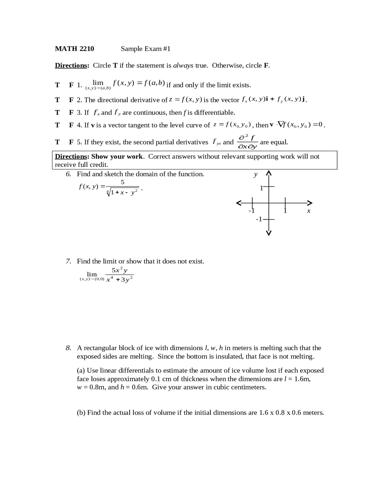 Unsolved Final Exam - Multivariate Calculus | MATH 2210 - Docsity