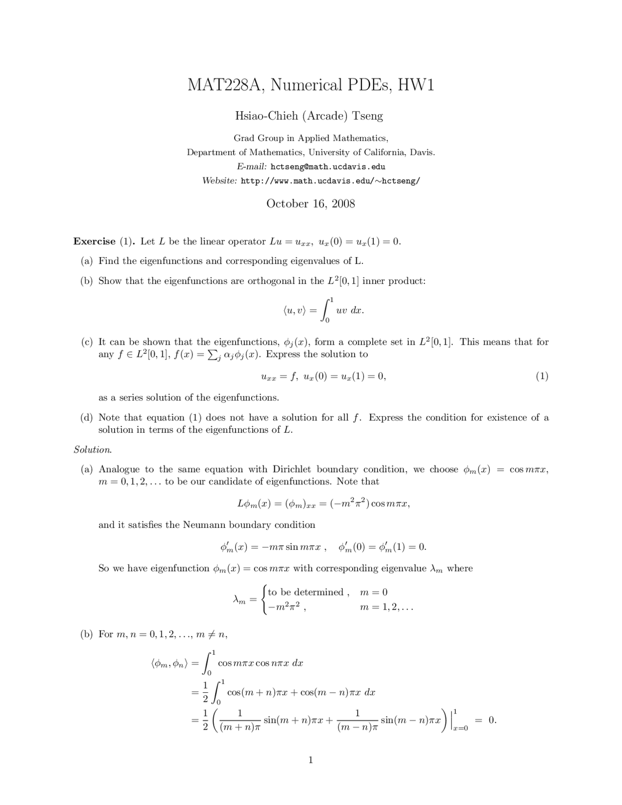 Homework For Numerical Partial Differential Equation Mat 228a Docsity