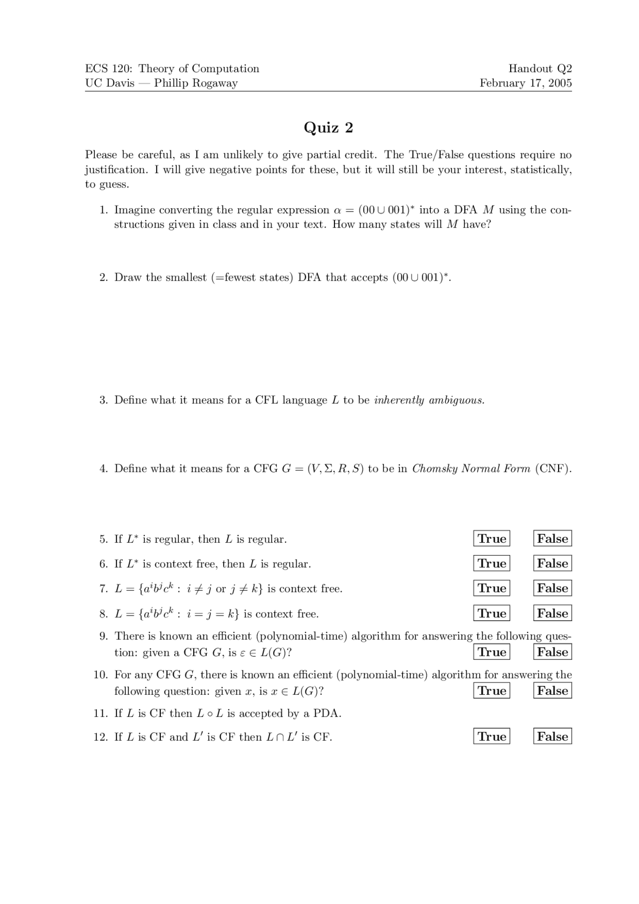 Quiz 2 Questions - Introduction to Theory Computation | ECS 120 ...