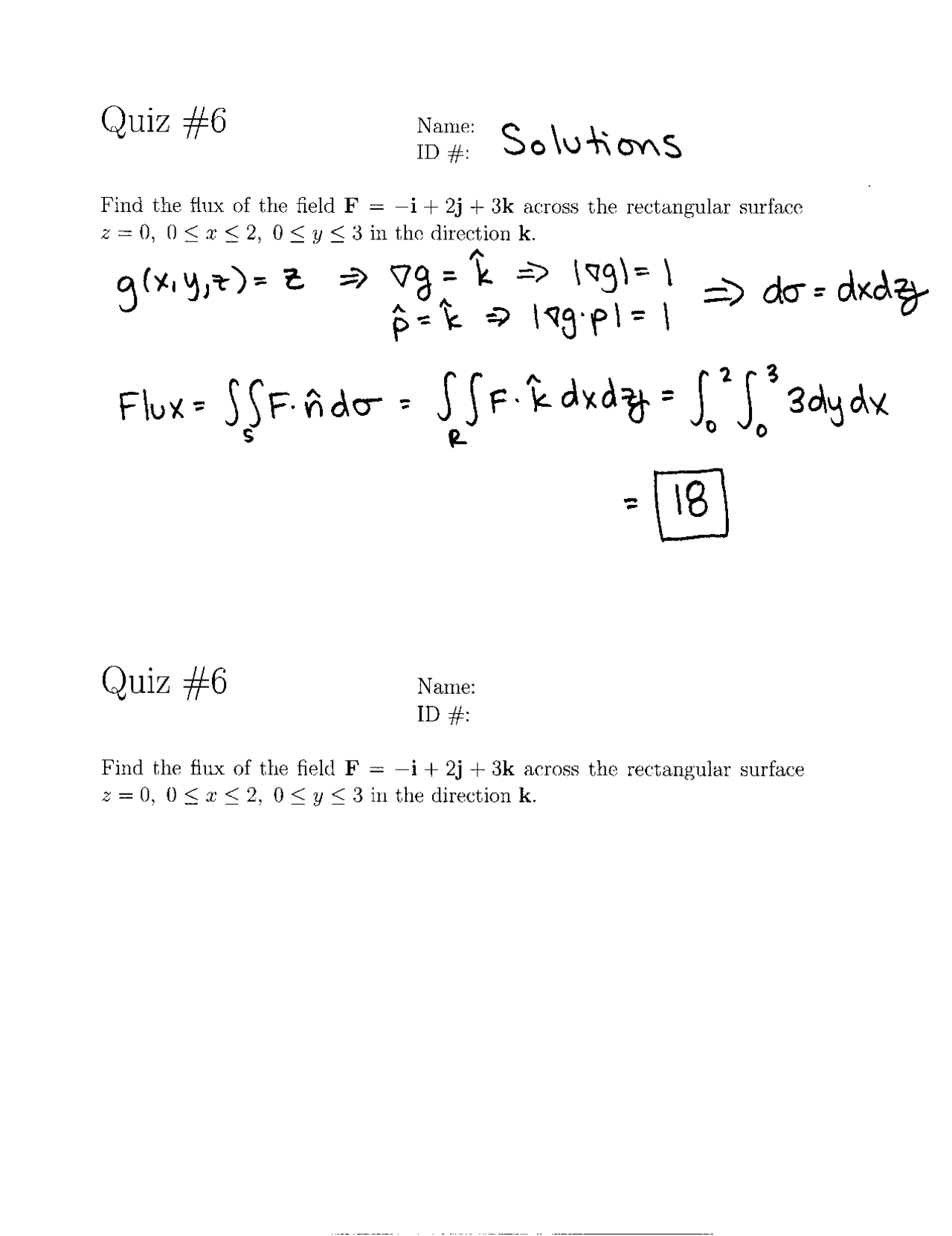 Question on Vector Analysis with Solution - Quiz 6 | MAT 021D - Docsity