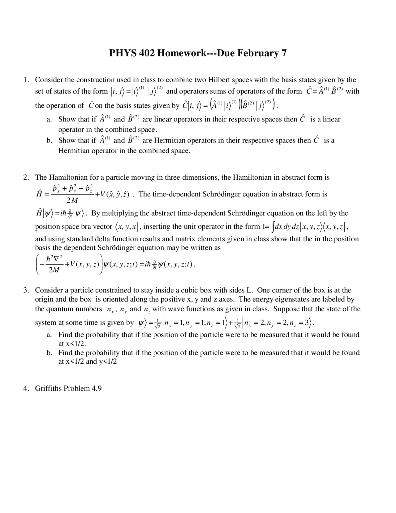 Quantum Physics II Homework Problems PHYS 402 Docsity