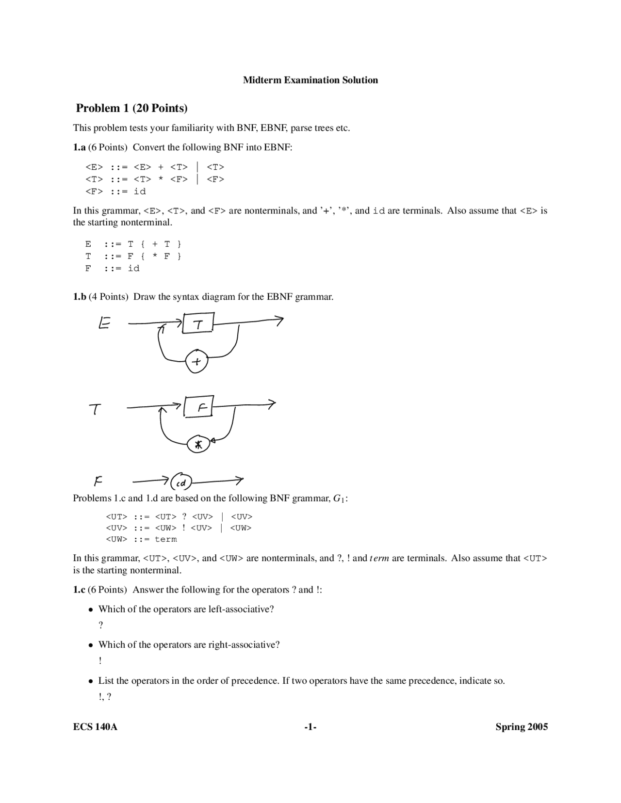 Midterm Problems with Solution - Programming Languages | ECS 140A - Docsity