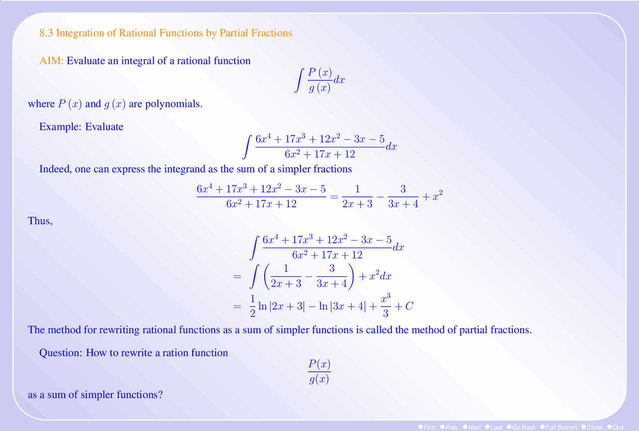 Integration of Rational Functions by Partial Fractions | MAT 021B - Docsity