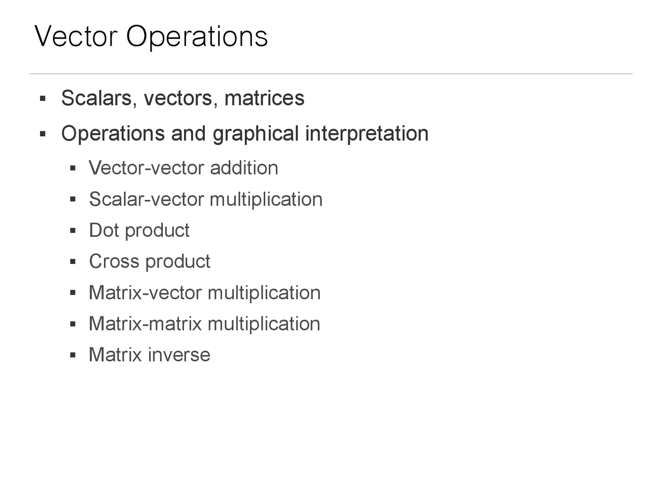 Scalars, Vectors, Matrices and Operations and Graphical Interpretation ...