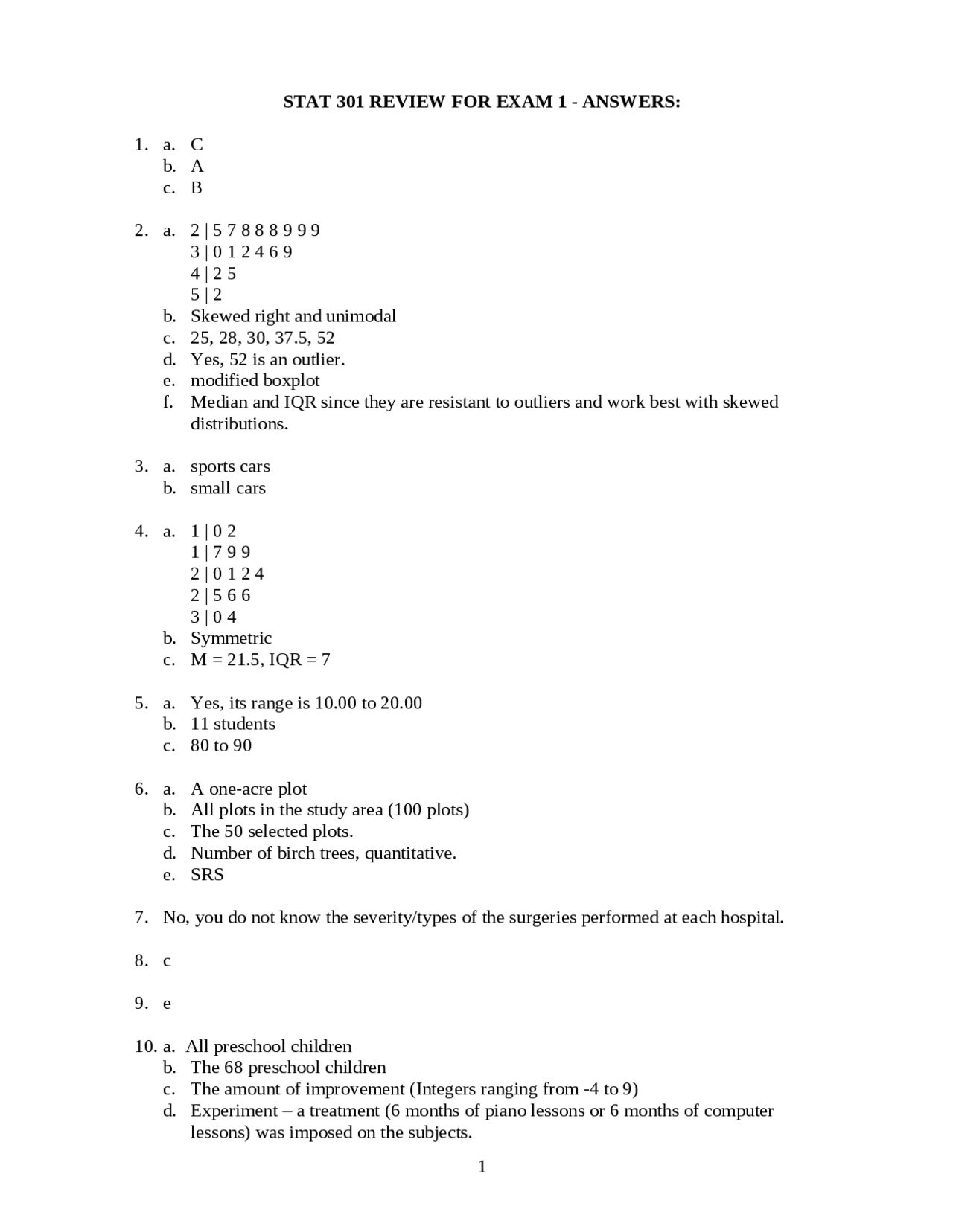 Review Questions for Exam 1 - Elementary Statistical Methods | STAT ...