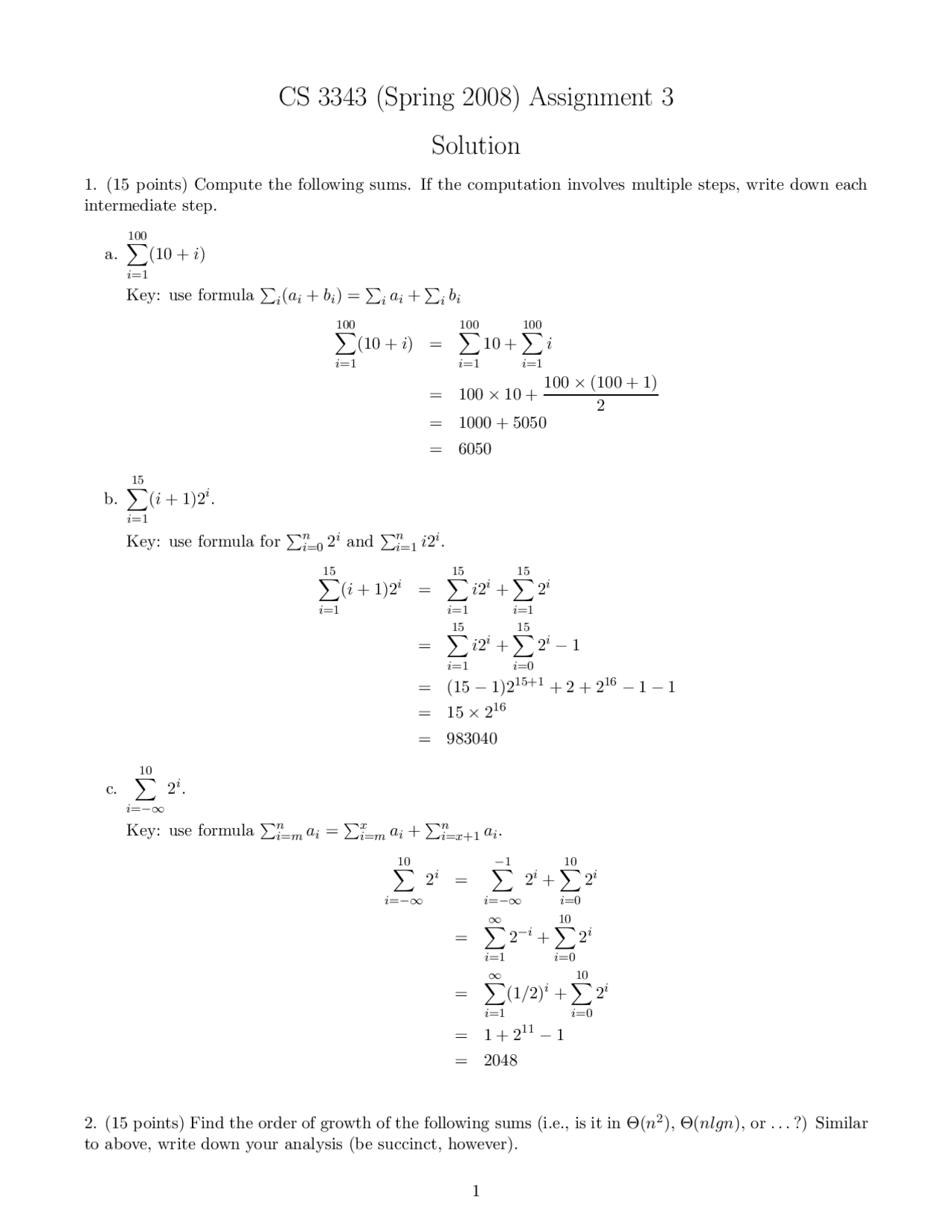 Assignment 3 with Solutions - Analysis Of Algorithms - Spring 2008 | CS ...