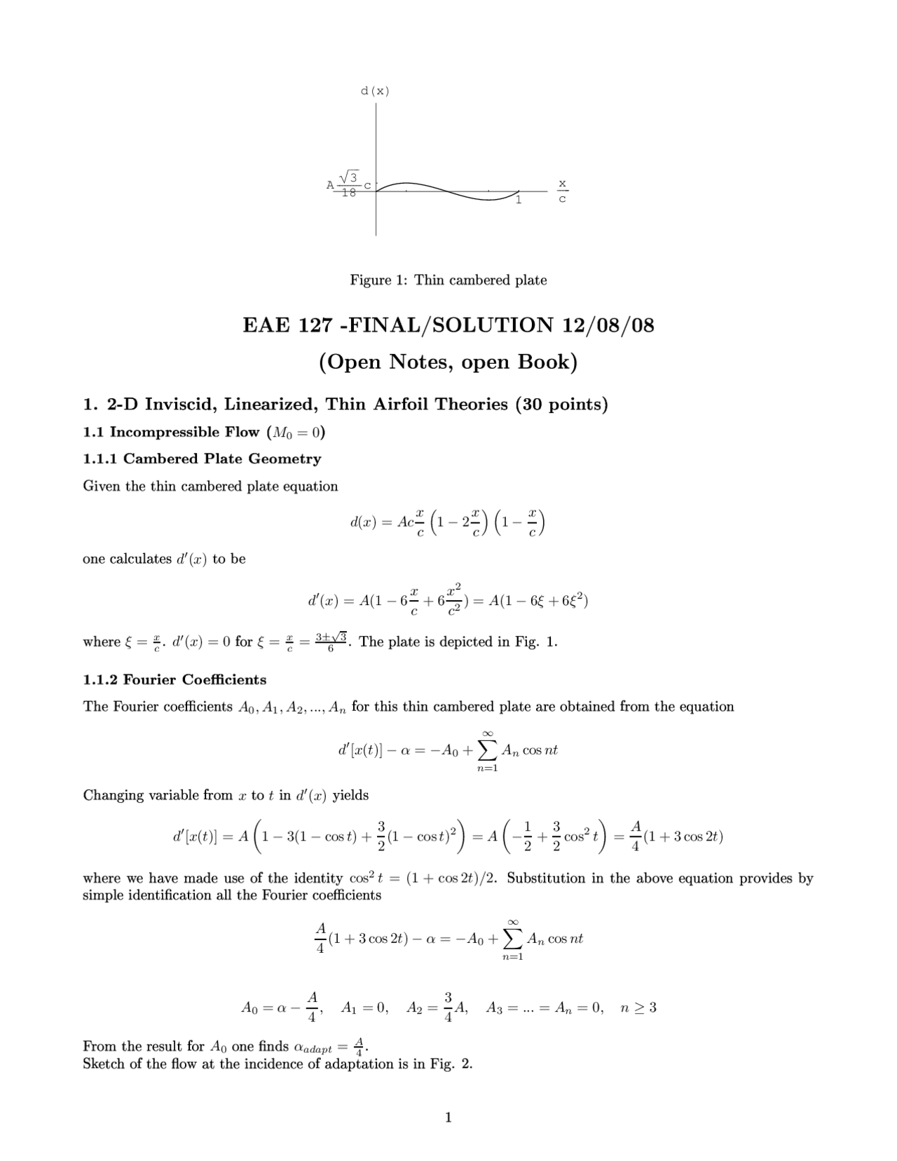 Final Exam Solutions Apple Aircraft Aero Eae 127 Docsity