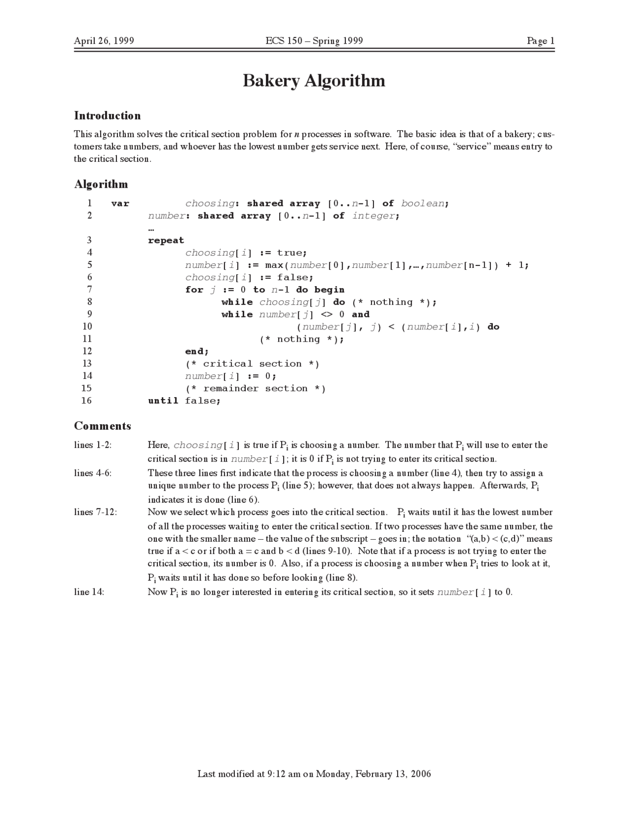 Bakery Algorithm - Lecture Notes | ECS 150 | Study notes Operating ...