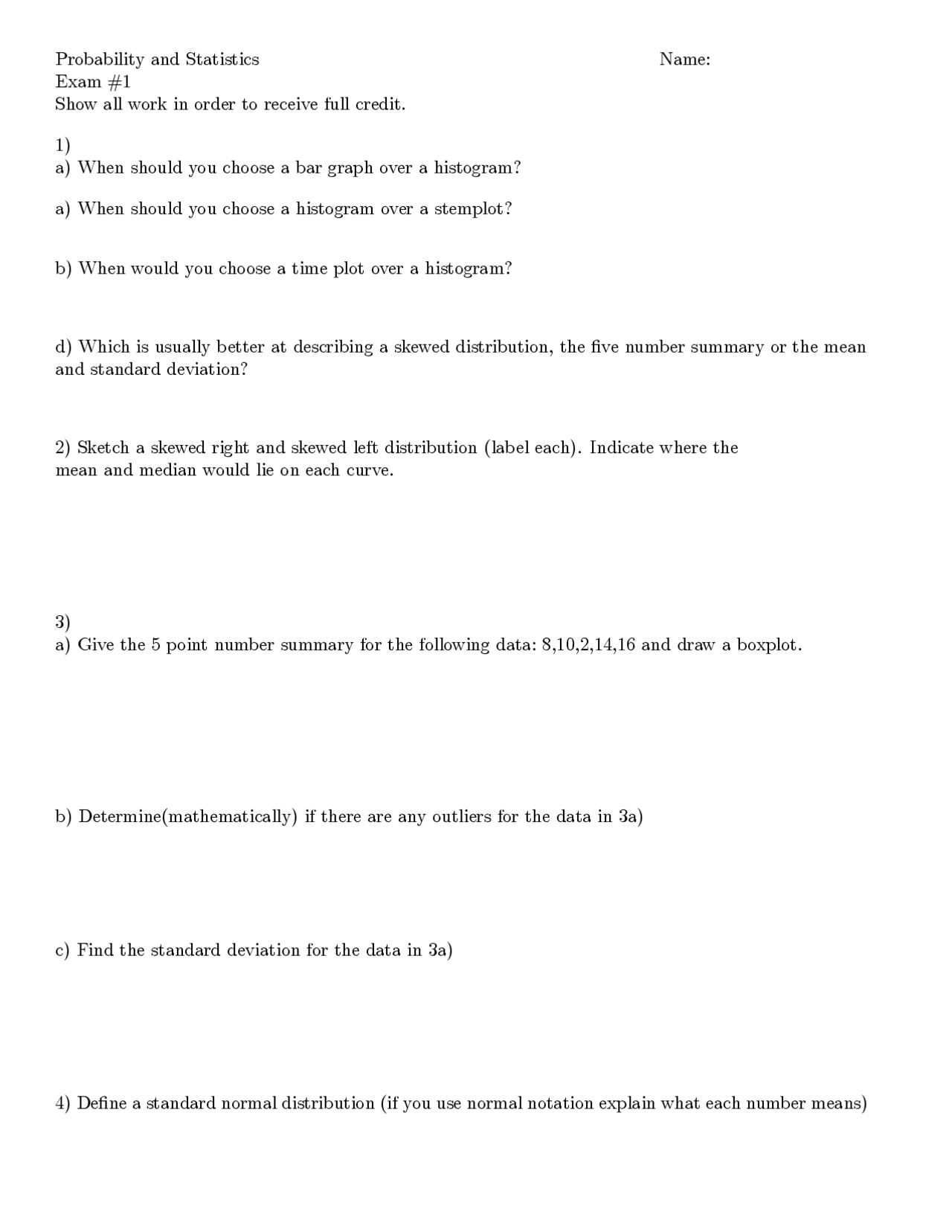 Probability and Statistics Exam 1: Questions and Answers - Prof. Ramiro ...