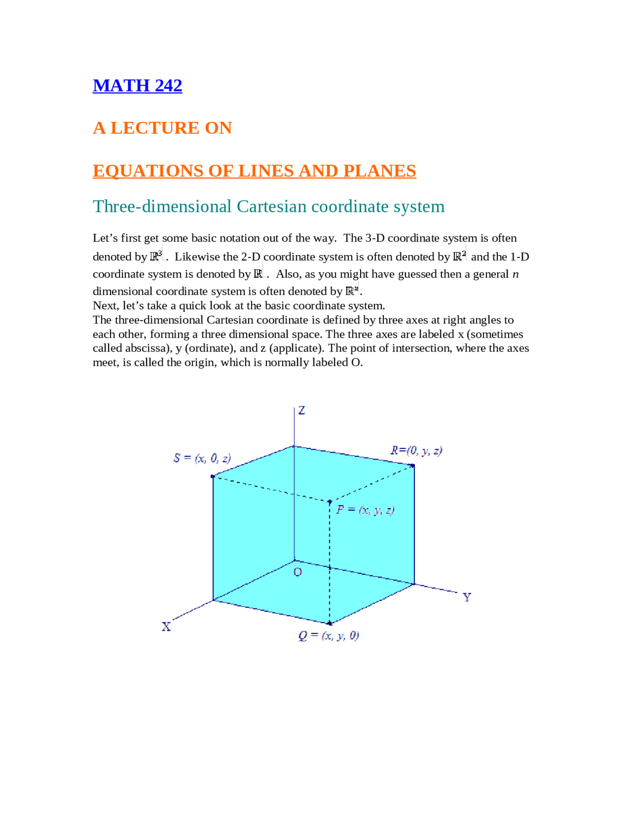 Equations of Lines and Planes - Calculus with Analytic Geometry III ...