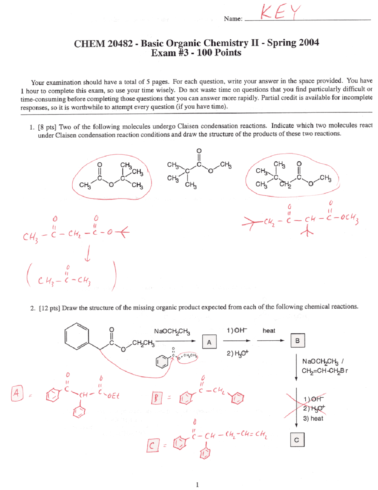 Final Exam with Solutions Key - Basic Organic Chemistry II | CHEM 20482 ...