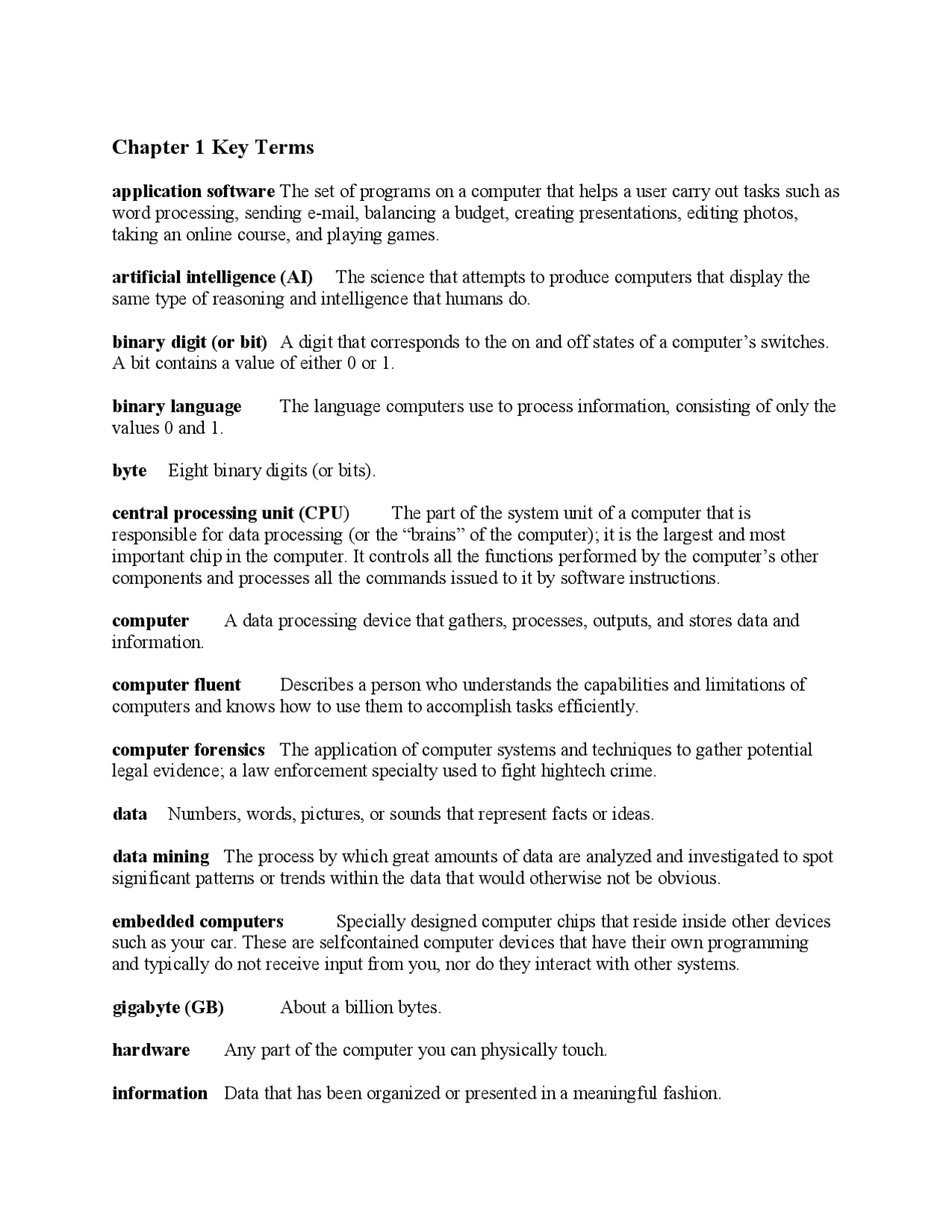 Applications Software, Artificial Intelligence – Key Terms | CS 10001 ...