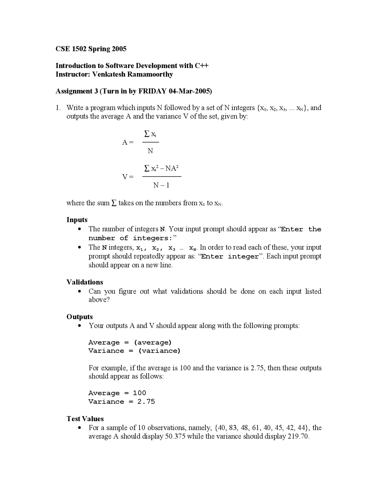 cis department > tutorials > software design using c++... Assignment 3 - Introduction to Software Development with C++ | CSE 1502 ...