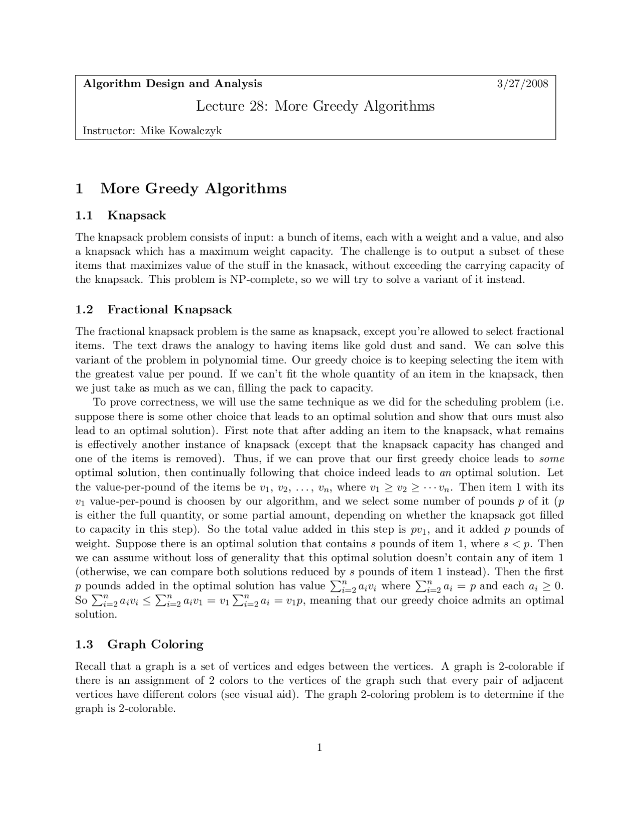 (pdf) on zero-error codes produced by greedy... More Greedy Algorithms - Algorithms Design and Analysis | CS 422 - Docsity