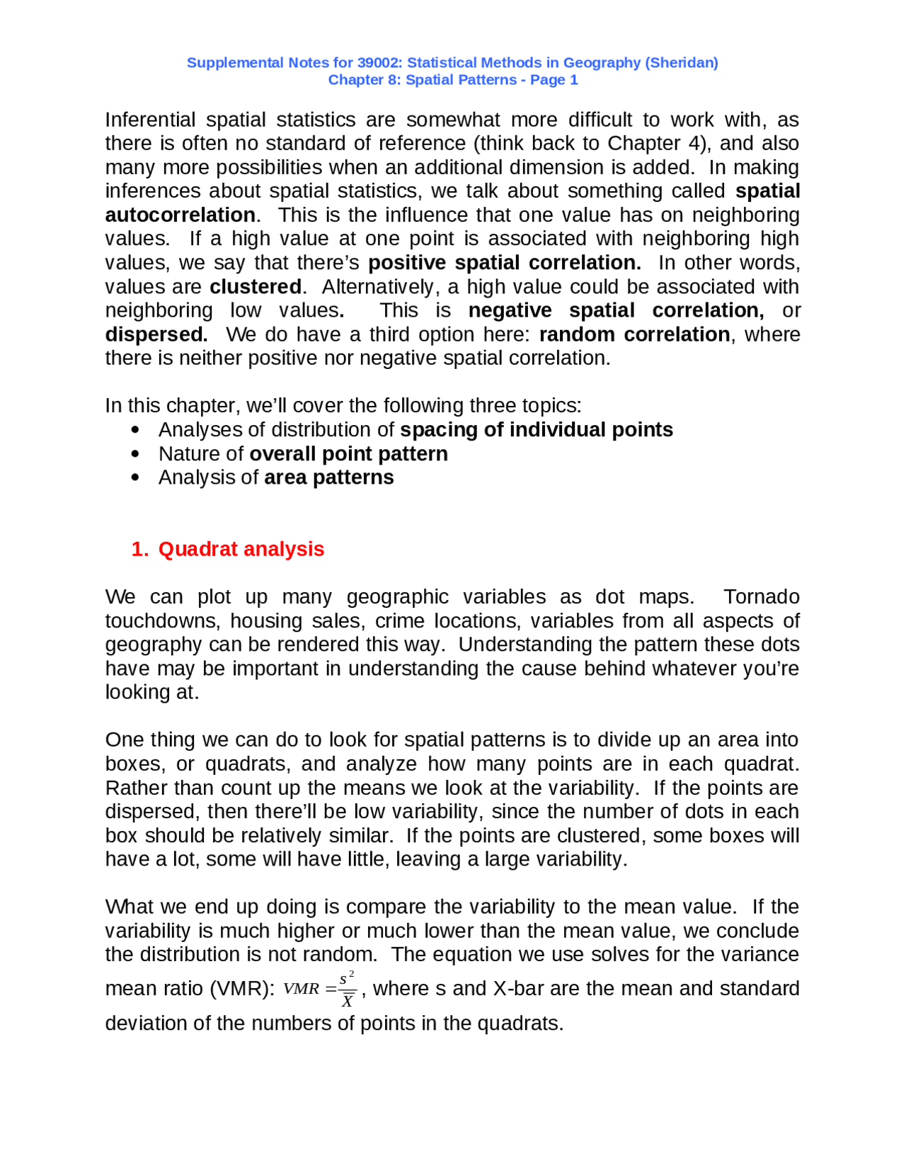 Notes on Spatial Patterns - Statistical Methods in Geography | GEOG ...