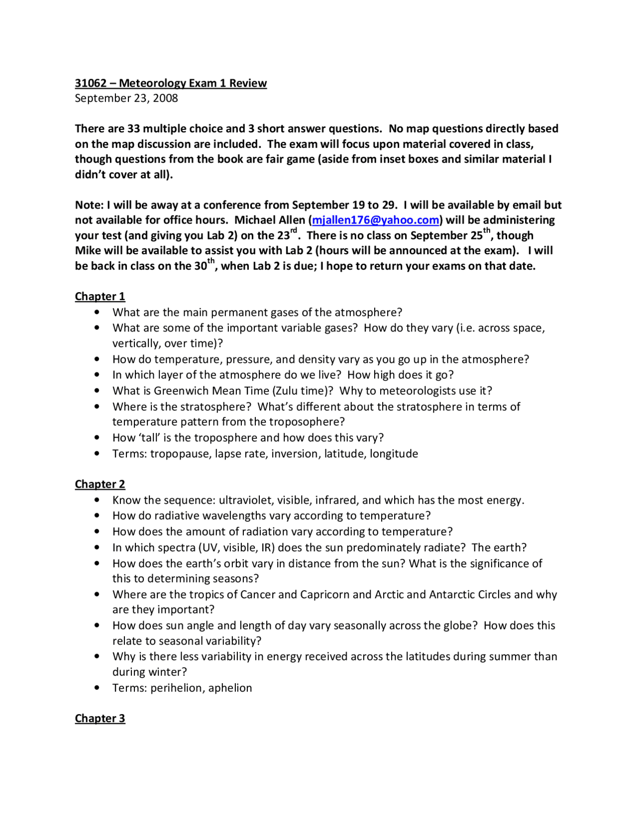 Meteorology Exam 1 Review - Fundamentals of Meteorology | GEOG 31062 ...