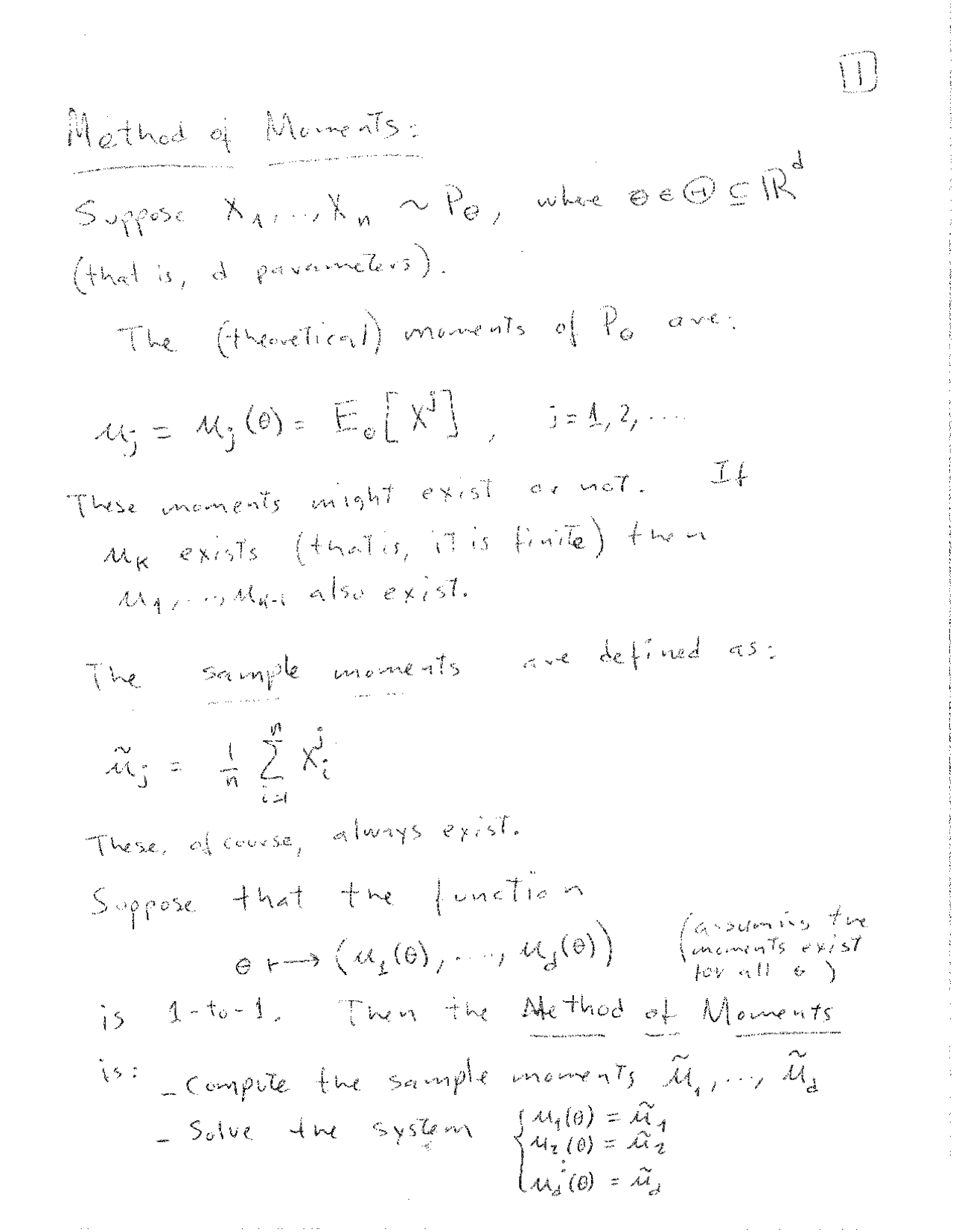 Handwritten Notes on Method of Moments | MATH 60061 - Docsity