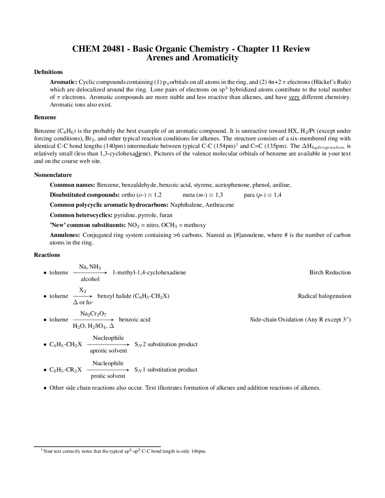 Review for Arenes and Aromatically - Basic Organic Chemistry I | CHEM ...