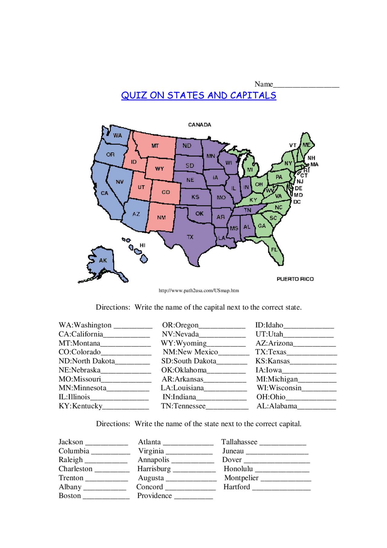 Quiz on States and Capitals - Computing for Teachers | CS 255 - Docsity
