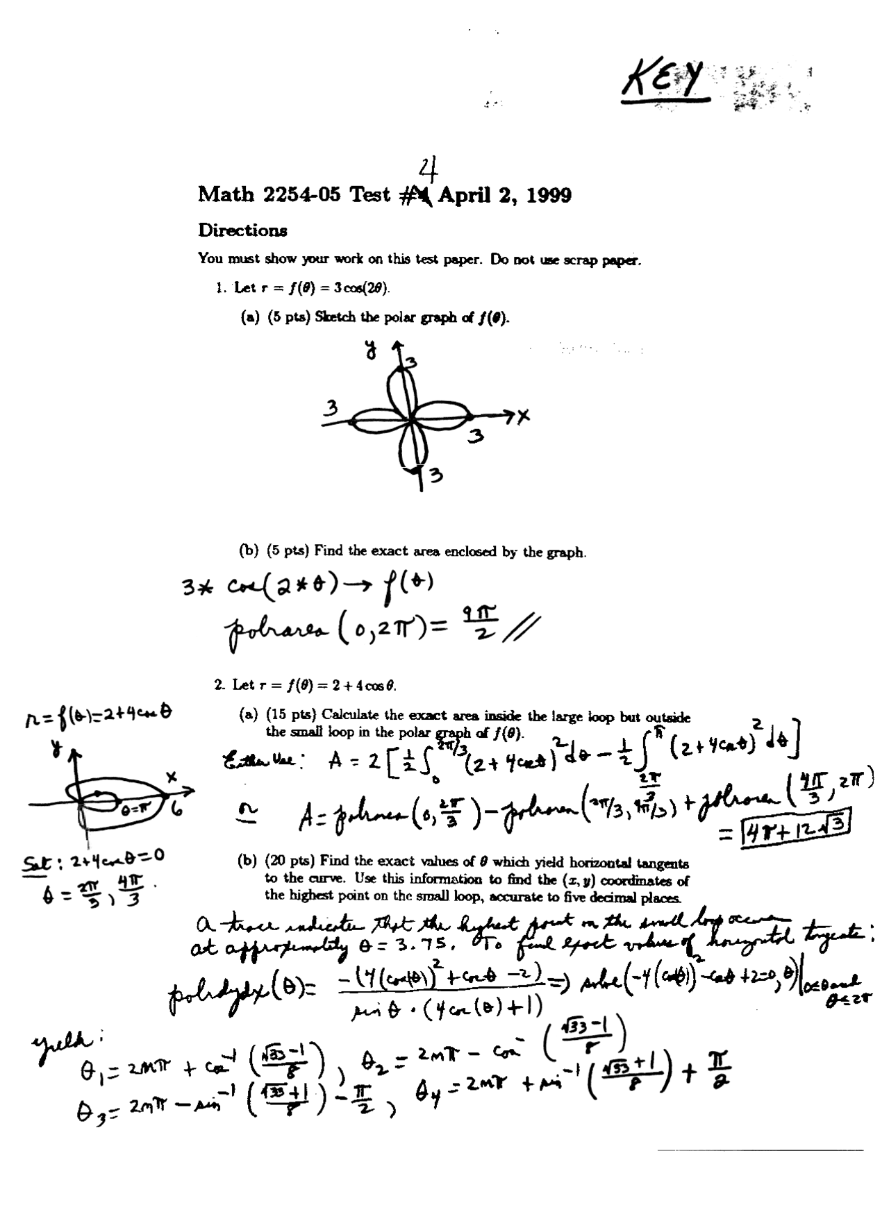 Past Test 4 Questions With Answers - Calculus Ii | Math 2254 - Docsity