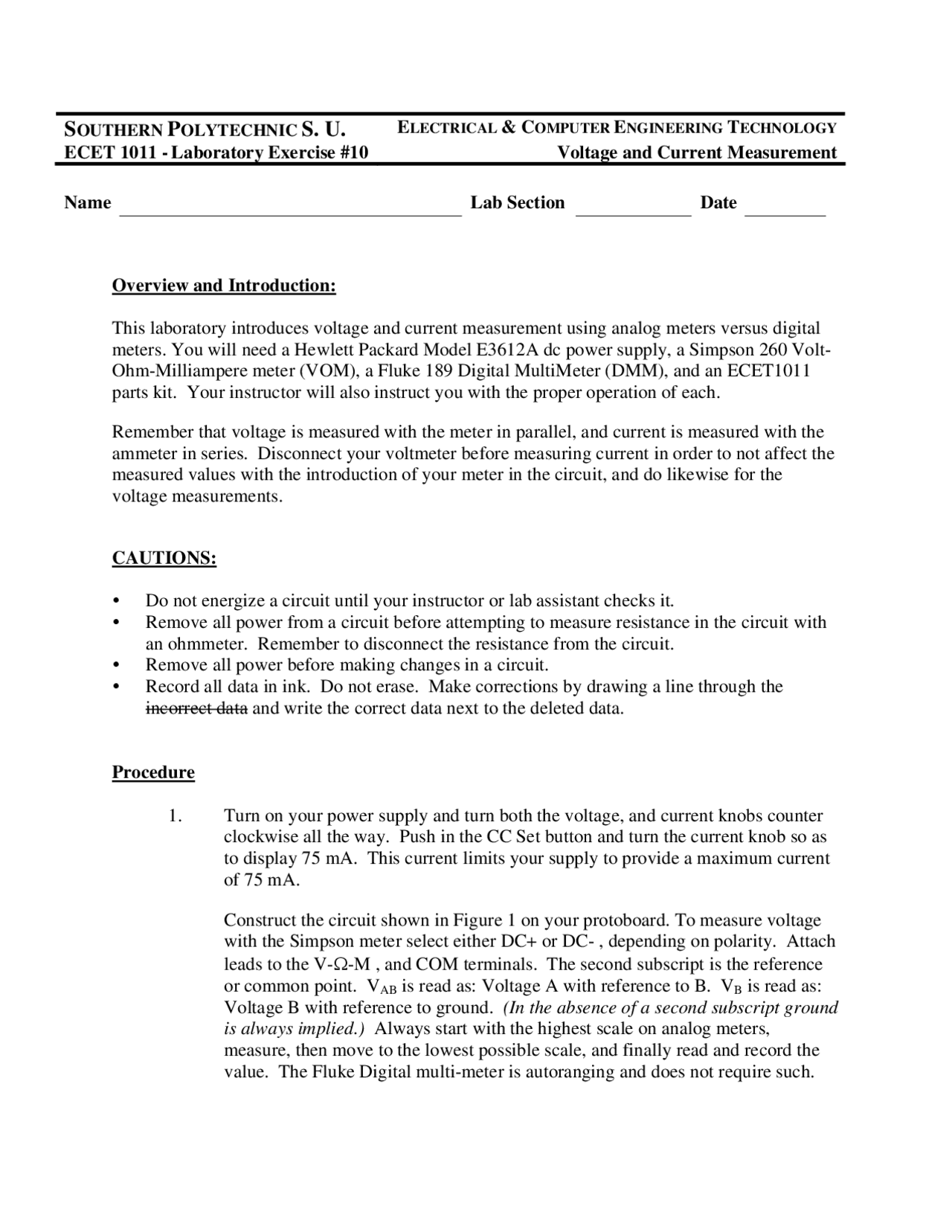 Voltage & Current Measurement Lab Exercise in ECE Technology | Lab ...