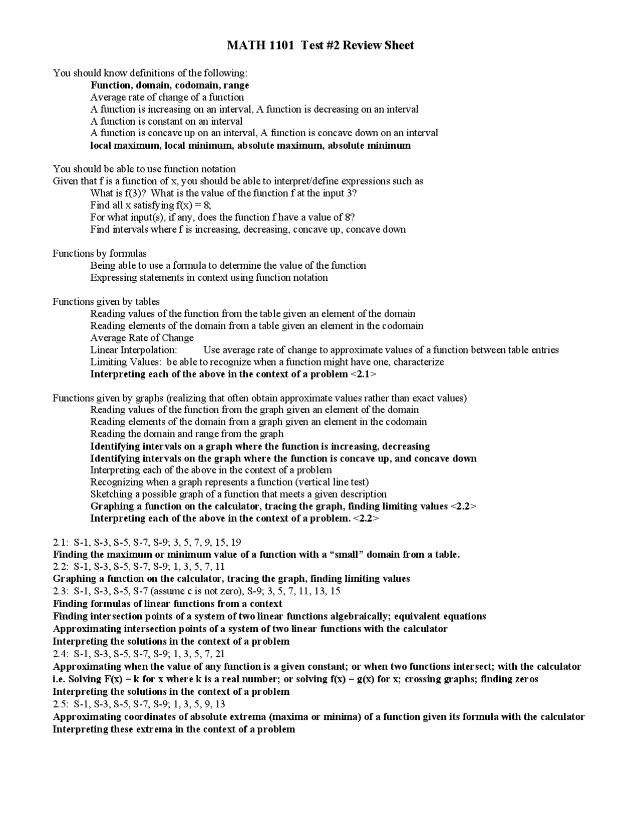 Introduction to Mathematical Modeling - Test 2 Review Sheet | MATH 1101 ...